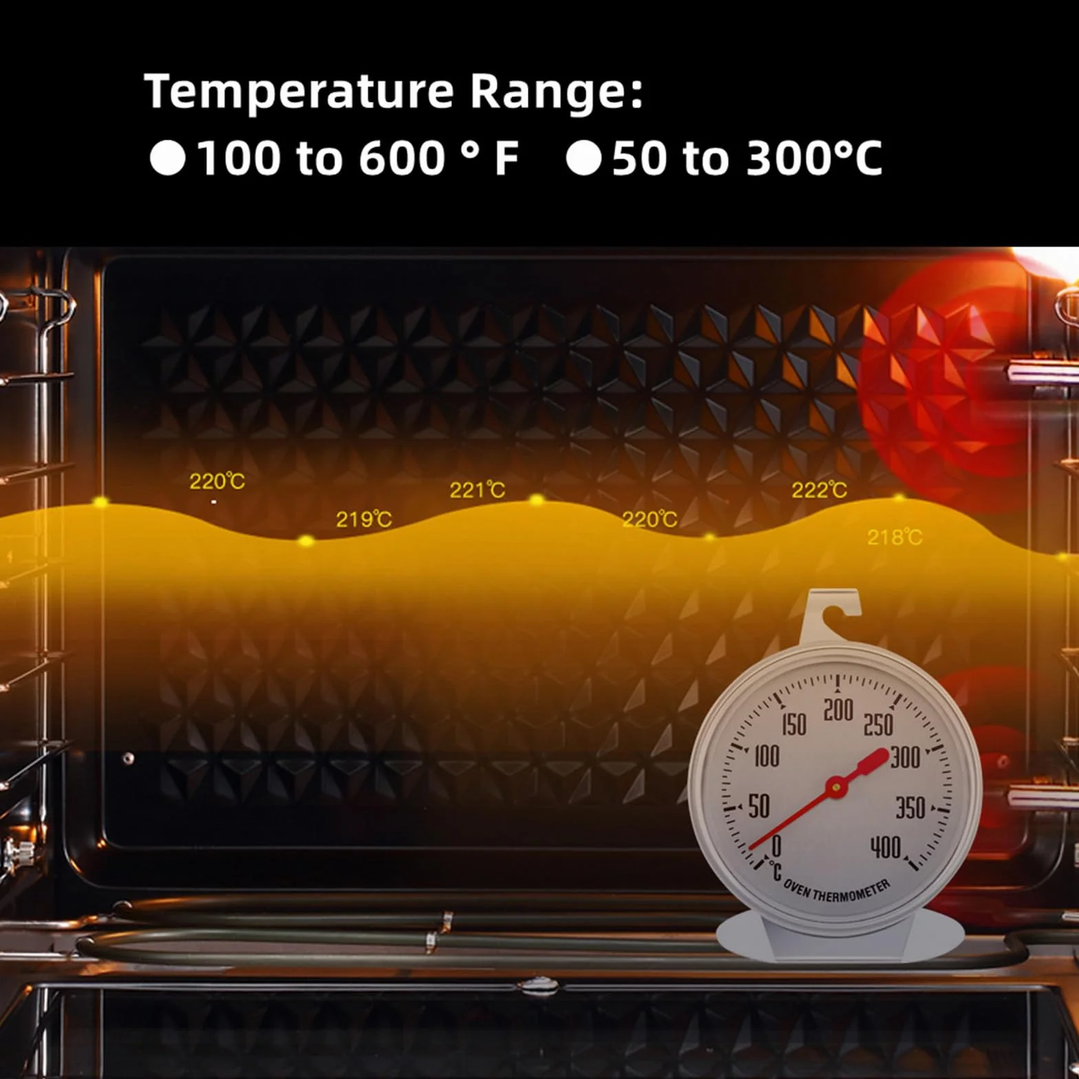 Termometr do piekarnika ze stali nierdzewnej 0-400°C z dużym pokrętłem