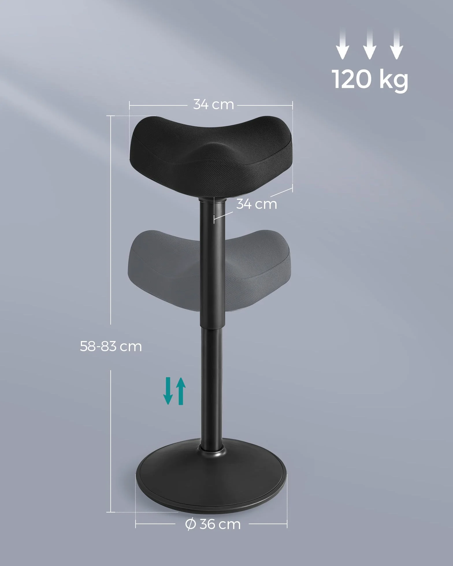 SONGMICS krzesło biurowe obrotowe 360° regulacja wysokości 58-83 cm antypoślizgowe czarne