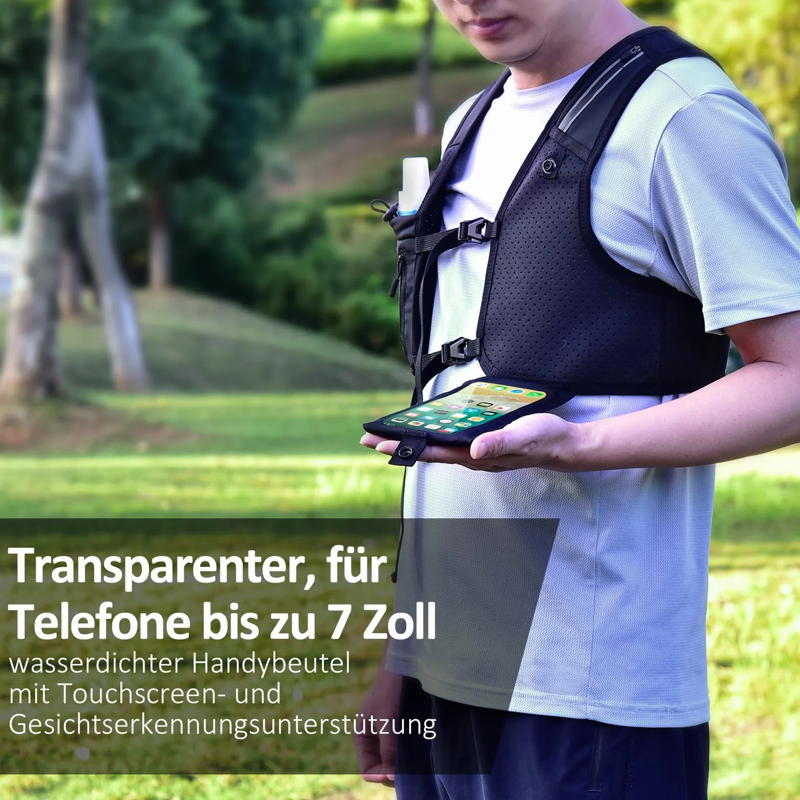 Kamizelka do biegania dla kobiet i mężczyzn, oryginalny europejski patent, regulowane pasy piersiowe, kamizelka do biegania, z butelką na wodę o pojemności 500 ml, odblaskowy plecak na napoje