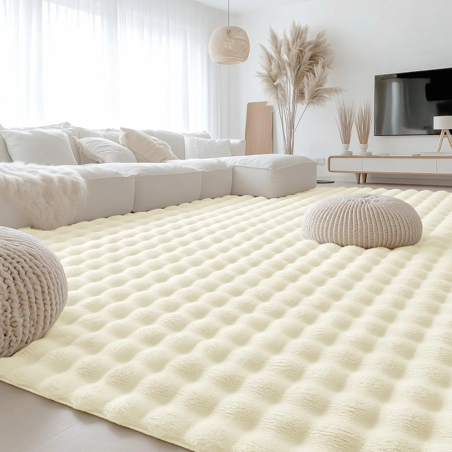 Homazy Dywan z wysokim runem 3D Bubble 140 x 200 cm kremowy antypoślizgowy