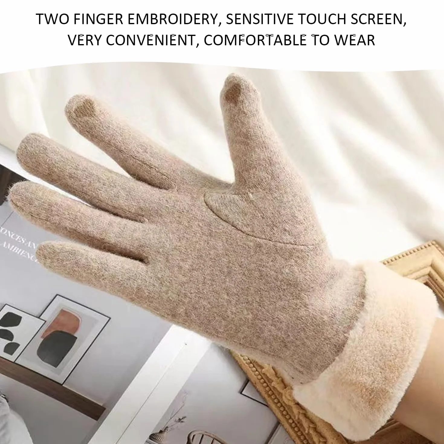 1 para damskich rękawic termicznych, rękawic na palce, rękawiczki rowerowe, rękawice polarowe chroniące przed zimnem, produkty zimowe do użytku na zewnątrz, khaki, M
