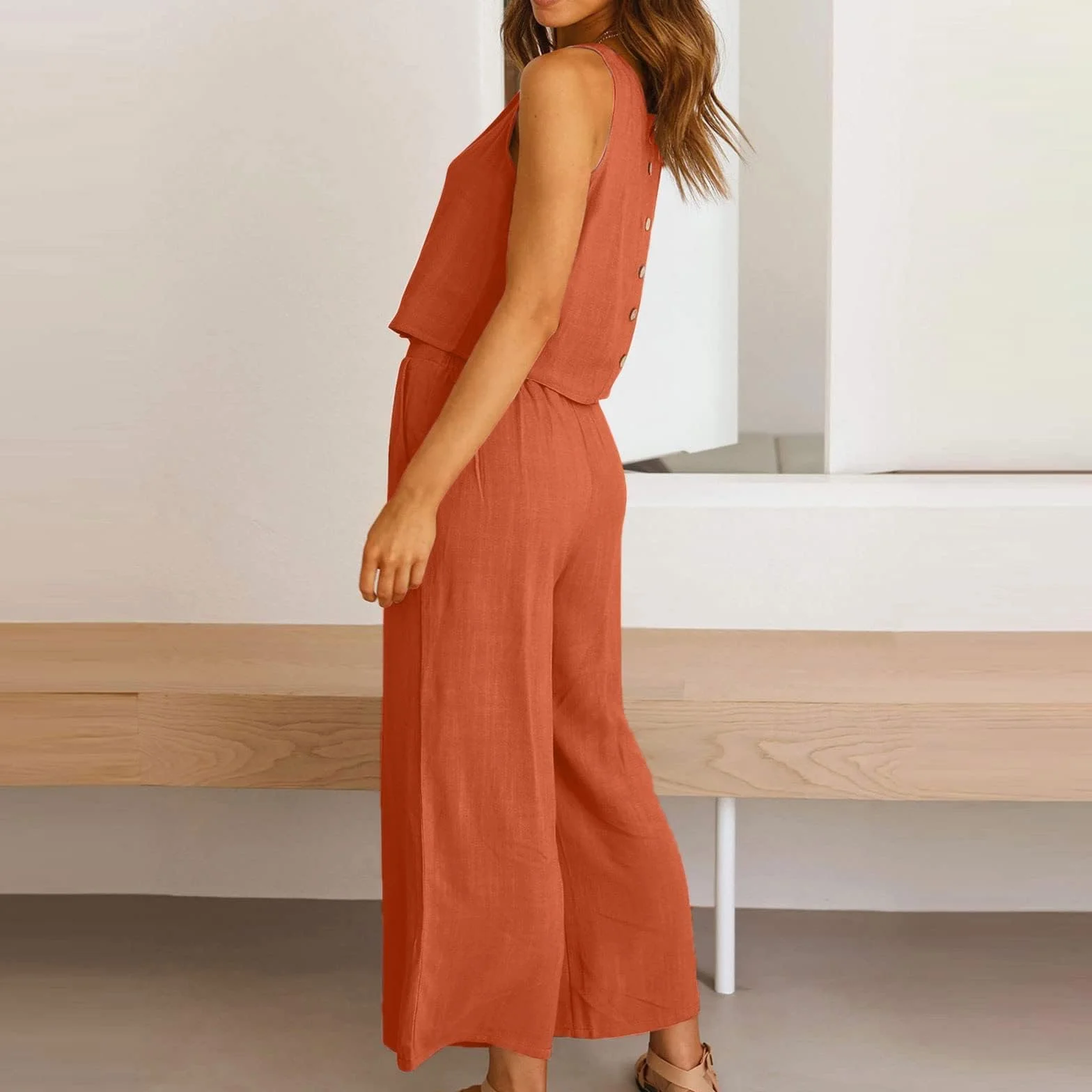Damski letni dwuczęściowy bezrękawnik i spodnie bez rękawów 2-częściowe eleganckie spodnie garnitury bawełniane lniane dres do joggingu letnie spodnie garnitury dla kobiet strój na co dzień