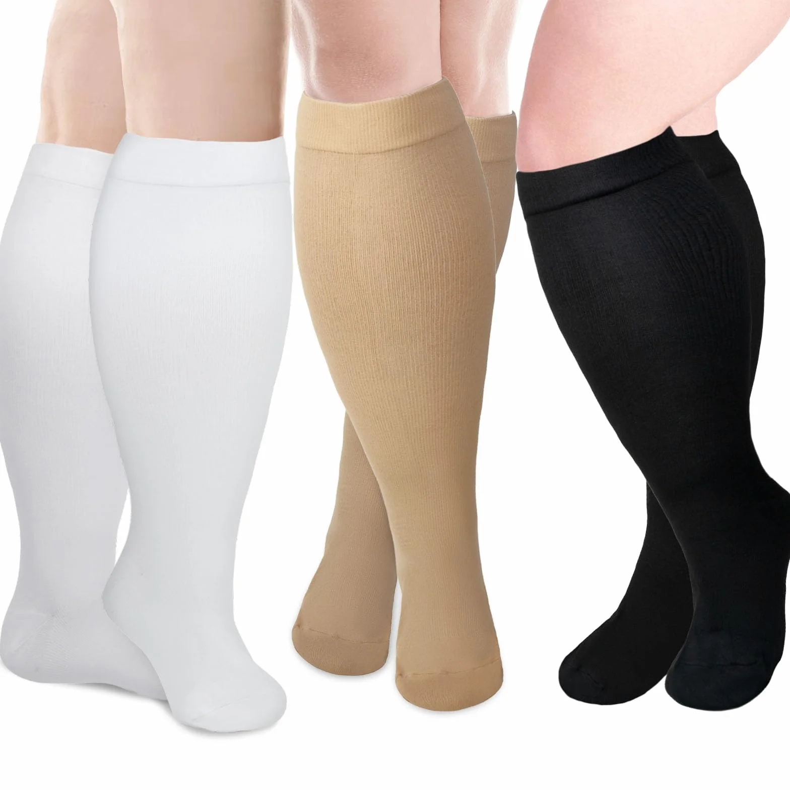 LEOSTEP 2XL-5XL Plus Size skarpety uciskowe w dużych rozmiarach, dla mężczyzn i kobiet, szerokie łydki (3 pary), krążenie krwi i regeneracja, zwiększają wytrzymałość, wędrówki, skarpety podróżne, 20
