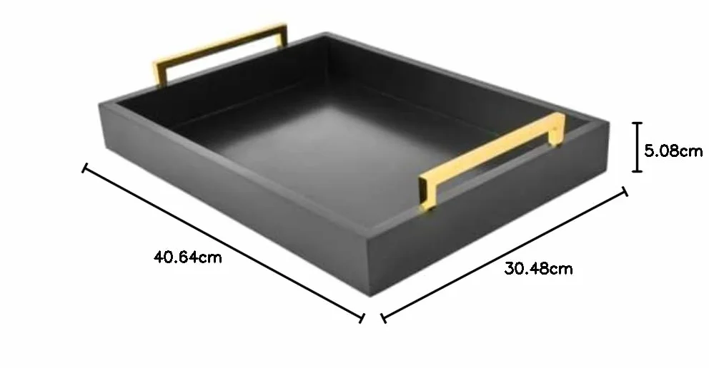 Czarna taca do serwowania 40x30 cm z uchwytami dekoracyjna
