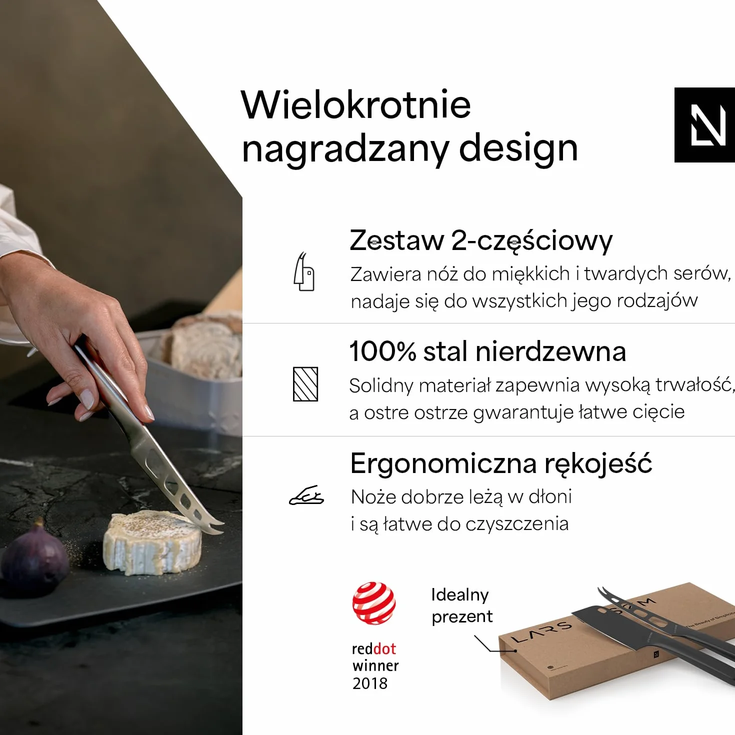 LARS NYSØM Zestaw noży do sera ze stali nierdzewnej 2 szt. Carbon Black