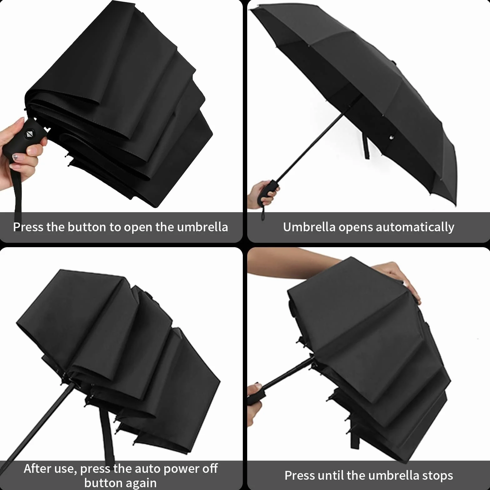 Rseuphiee Przenośny parasol, składane parasole, kompaktowy parasol kieszonkowy, automatycznie otwierany i zamykany, odporny na deszcz i wiatr