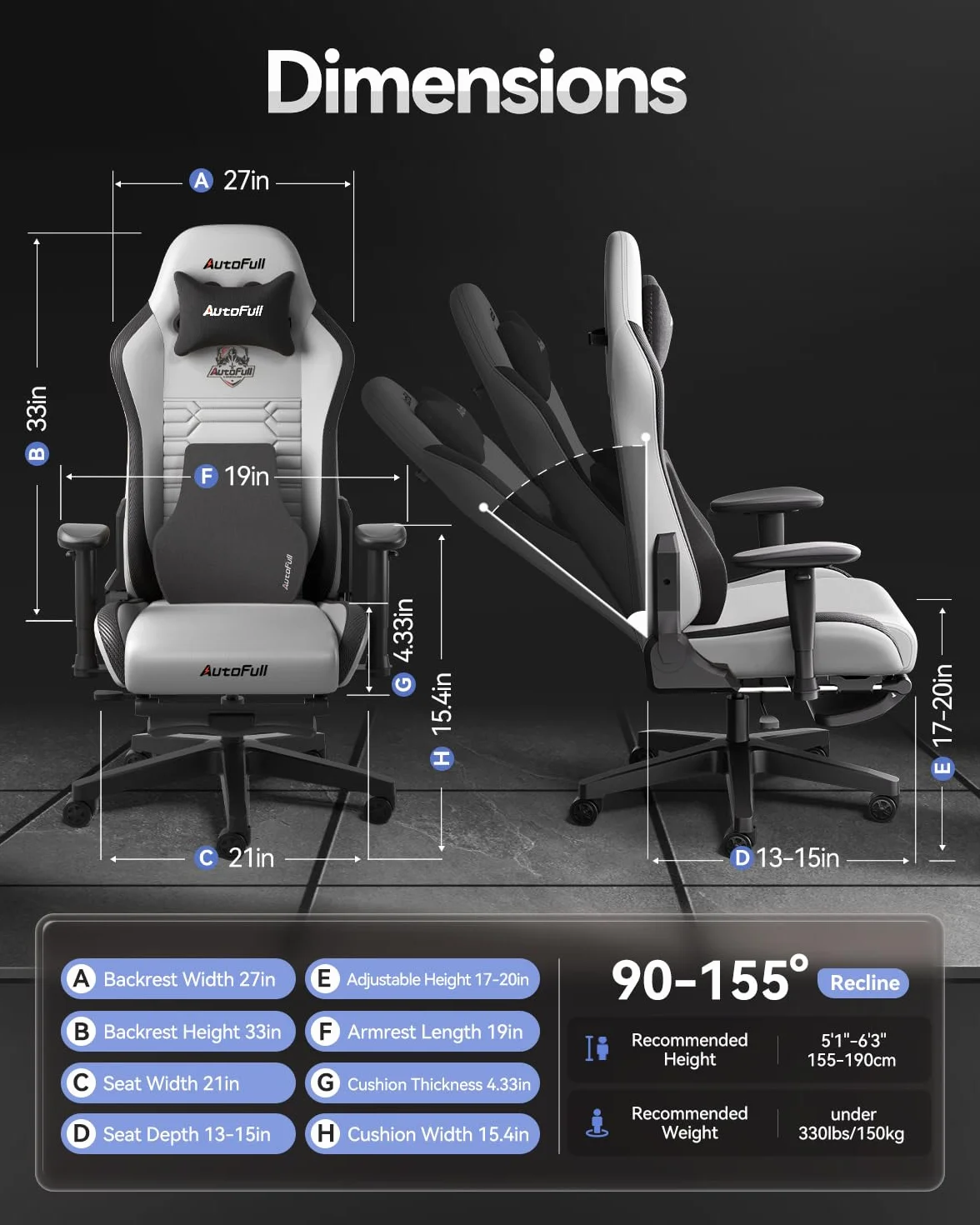 AutoFull C3 Ergonomiczny fotel biurowy z podparciem lędźwiowym 3D, skóra poliuretanowa, szary