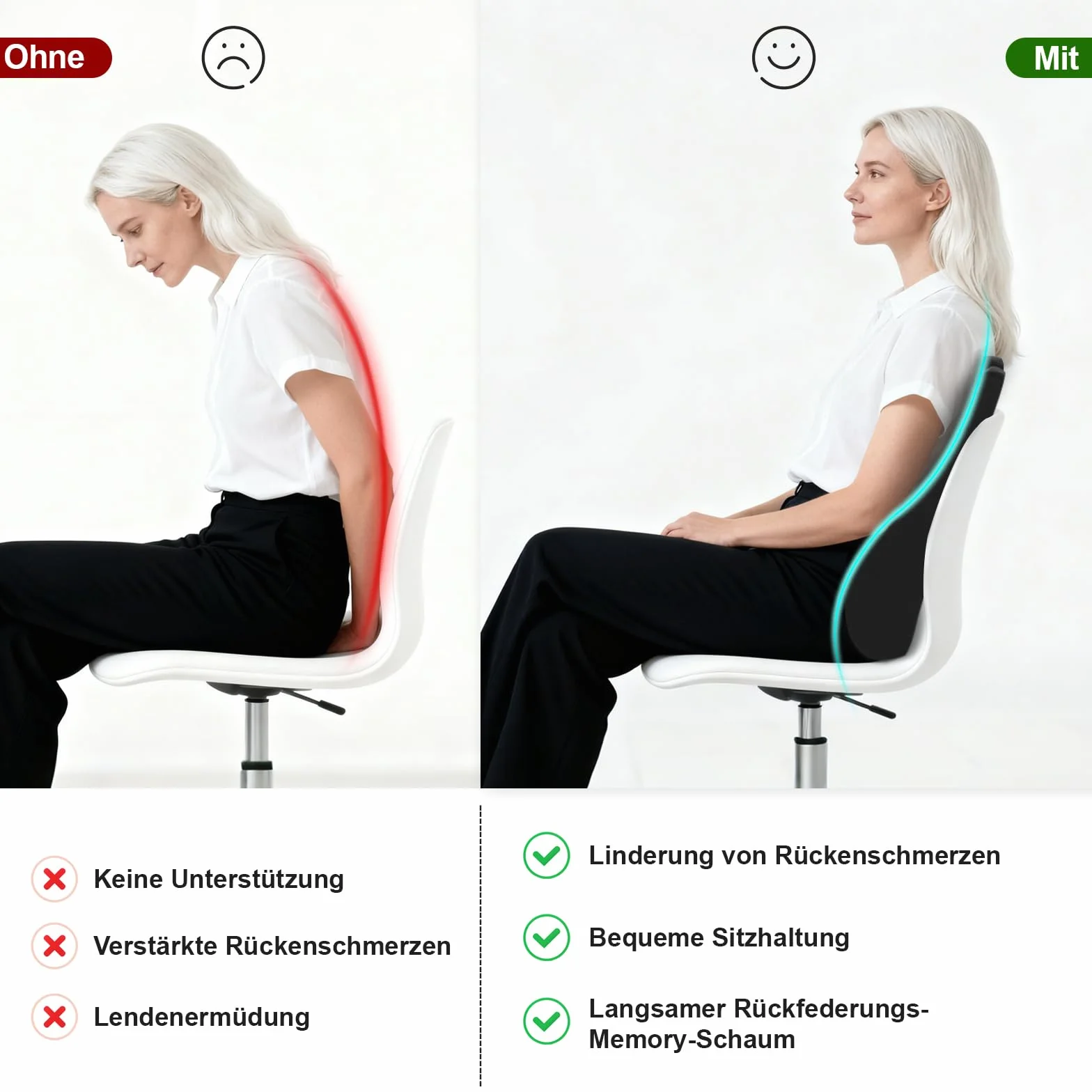 Poduszka lędźwiowa do samochodu, poduszka lędźwiowa krzesło biurowe z pianki pamięciowej, ergonomiczna poduszka na plecy, podparcie lędźwiowe do samochodu, krzesło, podróż, czarna