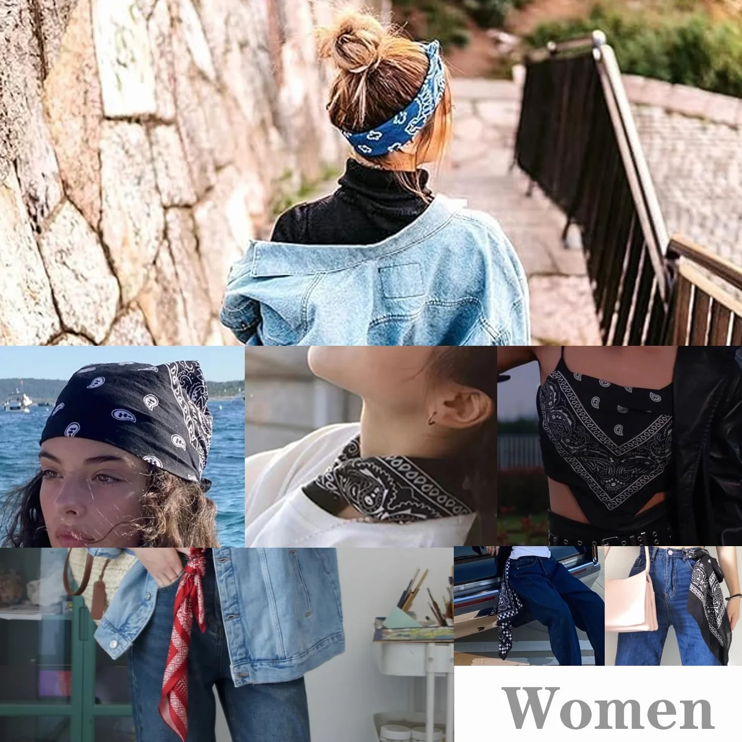 8 sztuk bandany 54 x 54 cm, bandana damska, duża, w stylu retro, dla mężczyzn, miękka i oddychająca, unisex, można nosić jako krawat, maskę, bandanę i opaskę na czoło, czerwony, Rozmiar