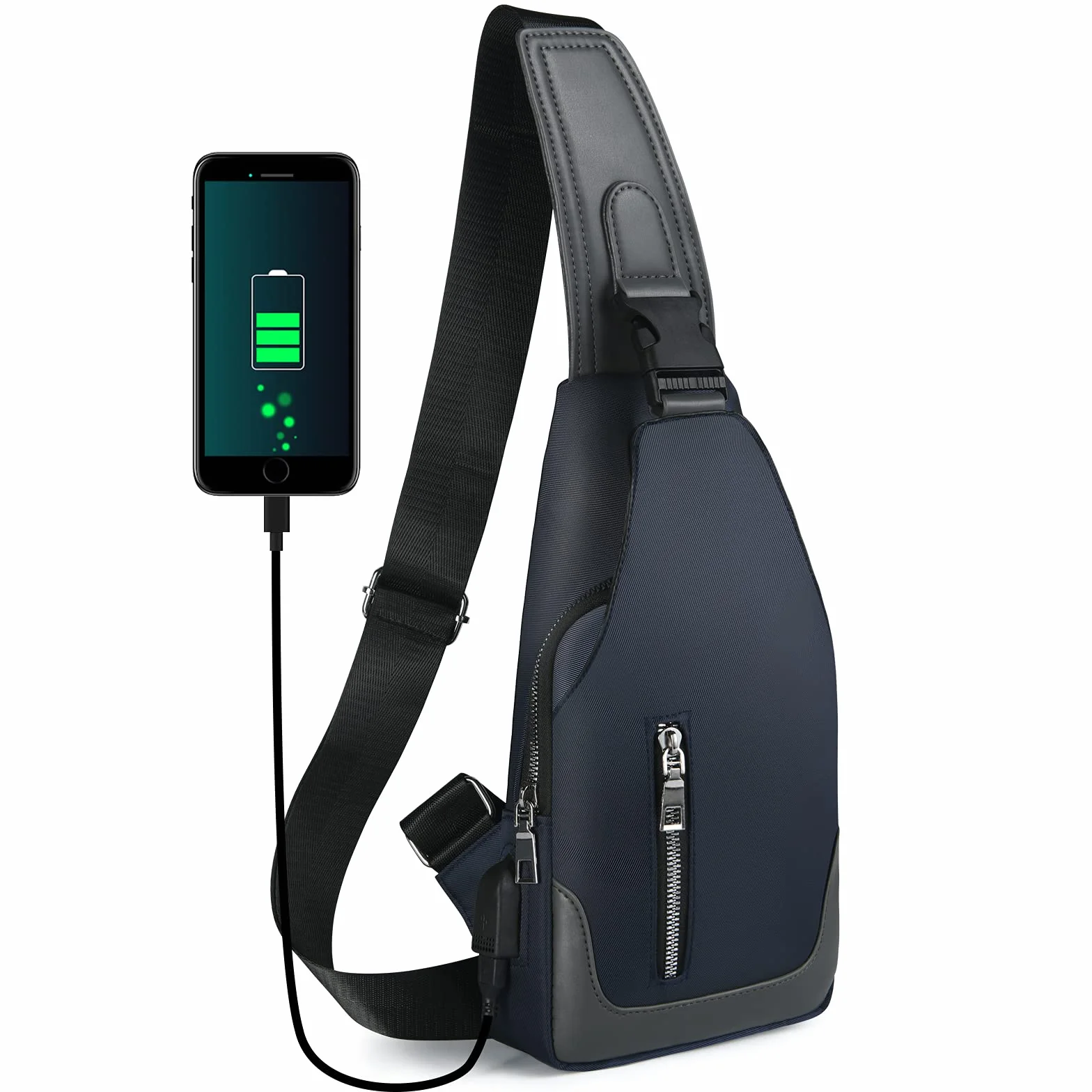 Aucuu Torba na ramię, na klatkę piersiową, z portem ładowania USB, dla mężczyzn i kobiet, lekka, typu crossbody, do wędrówek, jazdy na rowerze, podróży, zakupów, NIEBIESKI, 1
