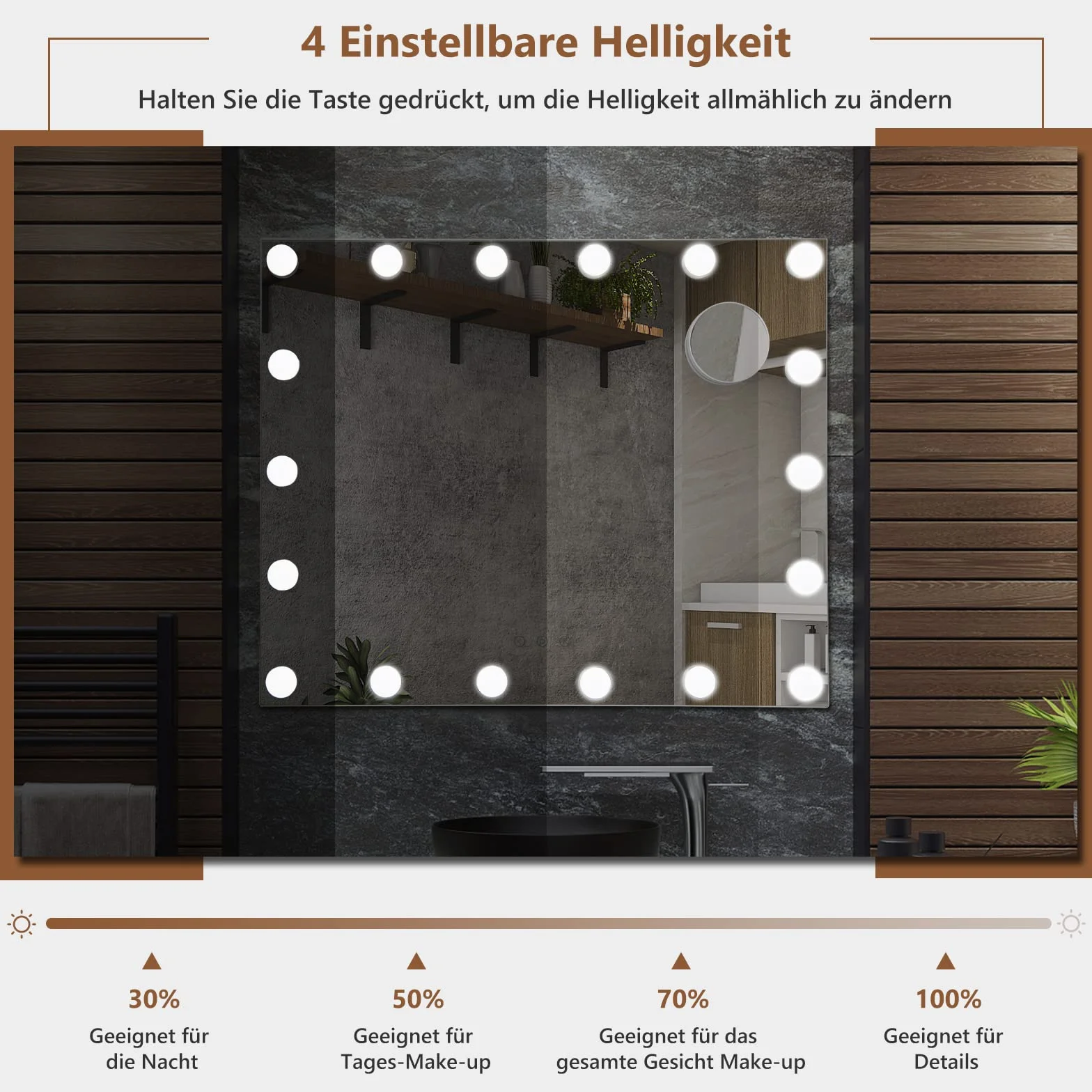 COSTWAY Lusterko do makijażu z oświetleniem 62,5 x 51 cm, 18 diod LED, lustro Hollywood z 3 kolorami światła i 4 jasnościami światła, inteligentny ekran dotykowy, lusterko kosmetyczne, 3-krotne