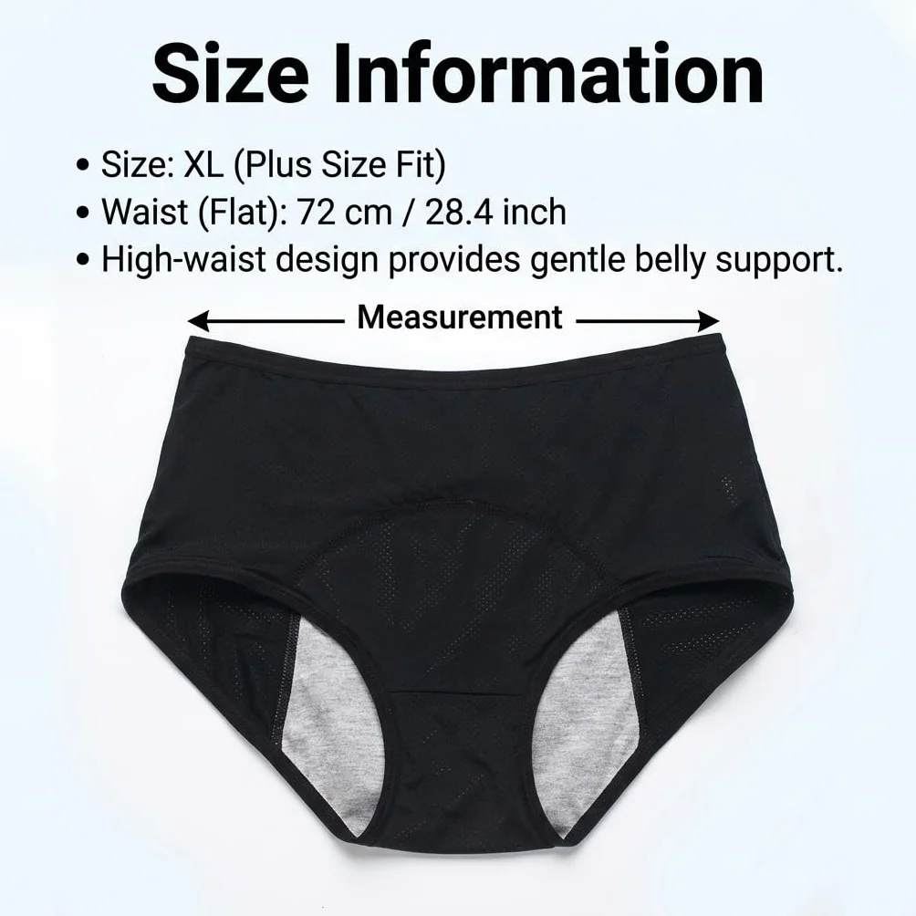Bielizna miesiączkowa damska, silne krwawienie, 2 sztuki, bawełniane, majtki damskie, XL, szczelna, bielizna menstruacyjna, wysoka talia, wyszczuplająca brzuch, czarna, nadaje się do