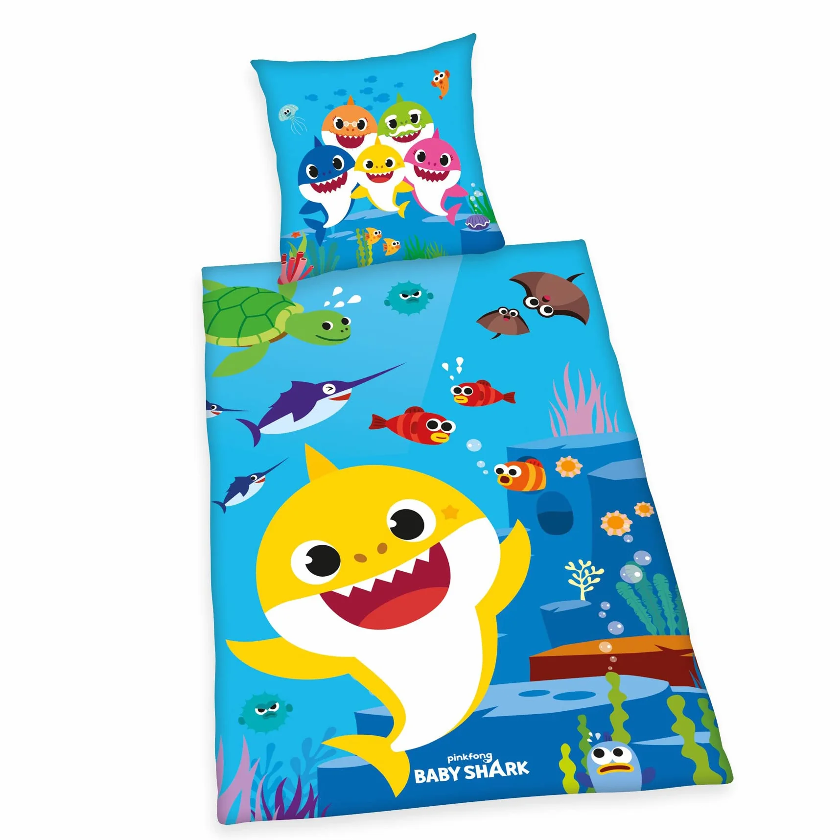 Baby Shark pościel 80x80 cm 135x200 cm 100% bawełna Renforcé