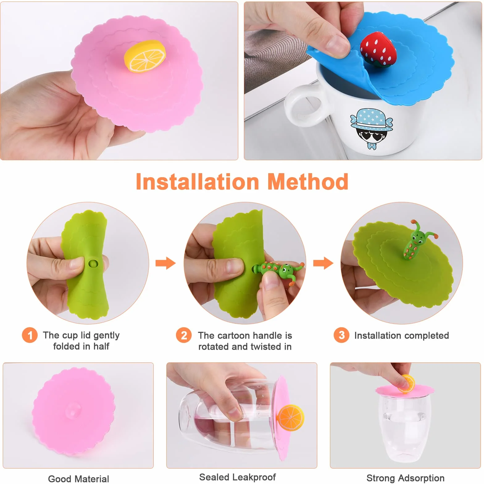 OSDUE Silicone Glass Cover, 8-częściowa silikonowa pokrywa kubka wielokrotnego użytku, antypurzylowa silikonowa szklana pokrywa kubka silikonowa, do kawy kubek piwa Szkło wina Home