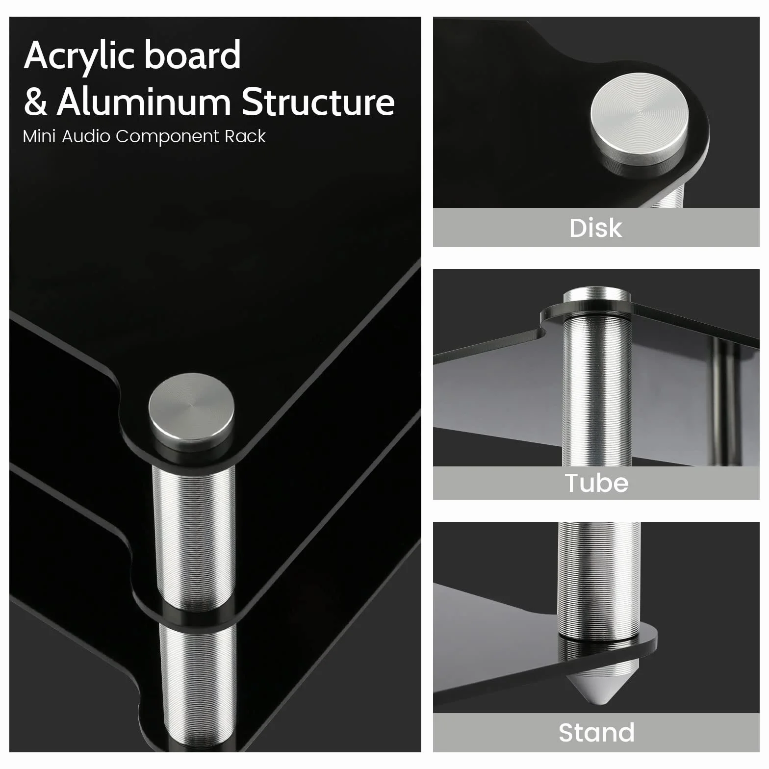 KGUSS Mini stojak na komponenty audio akrylowy 2-warstwowy rack aluminiowe uchwyty mały biurkowy przezroczysty stojak na sprzęt audio HiFi wzmacniacz dac