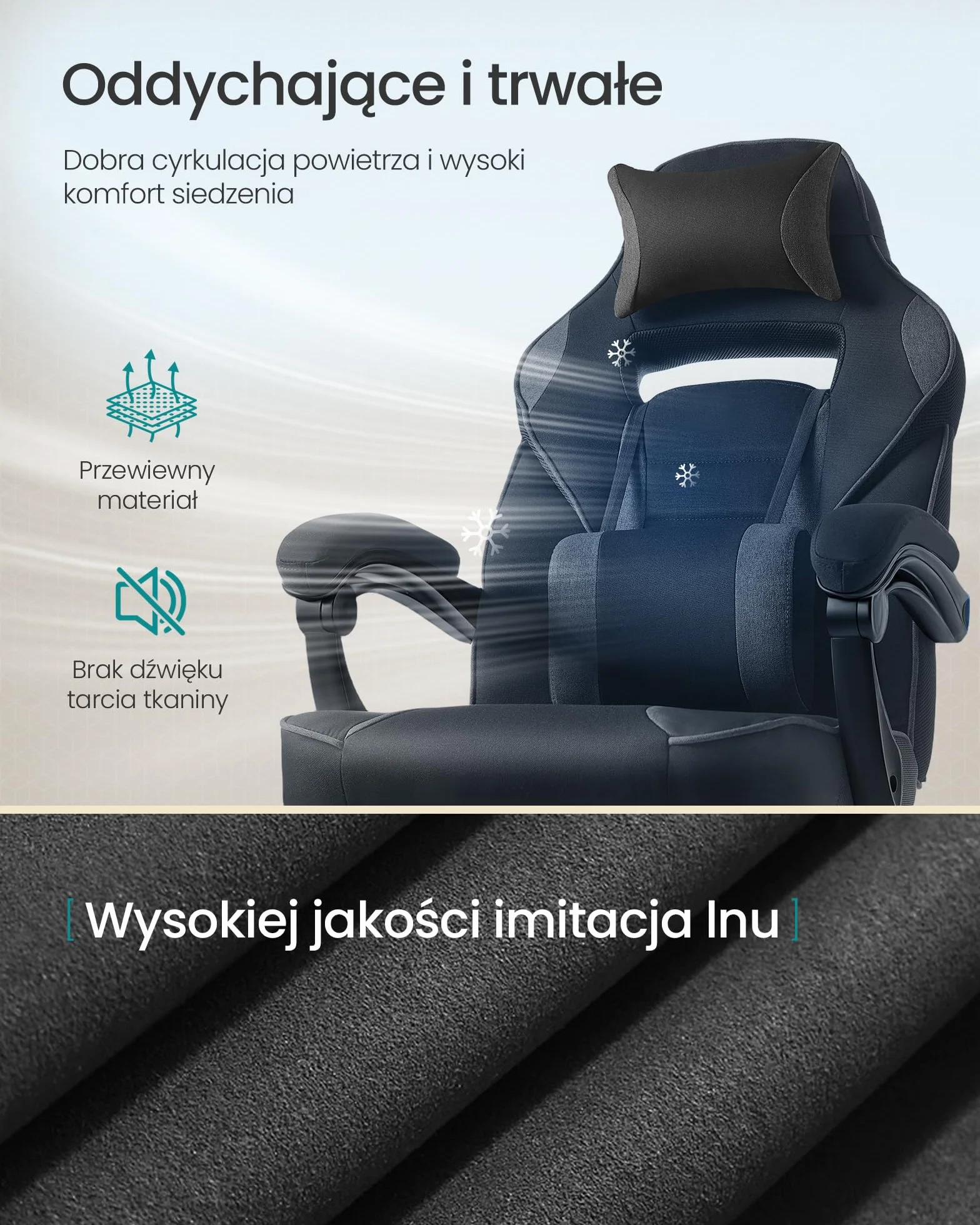 SONGMICS Fotel gamingowy, fotel biurowy z podnóżkiem, fotel biurowy z zagłówkiem i podparciem lędźwiowym, regulowana wysokość, ergonomiczny, nośność do 150 kg, kolor atramentowo-szary OBG073BH20