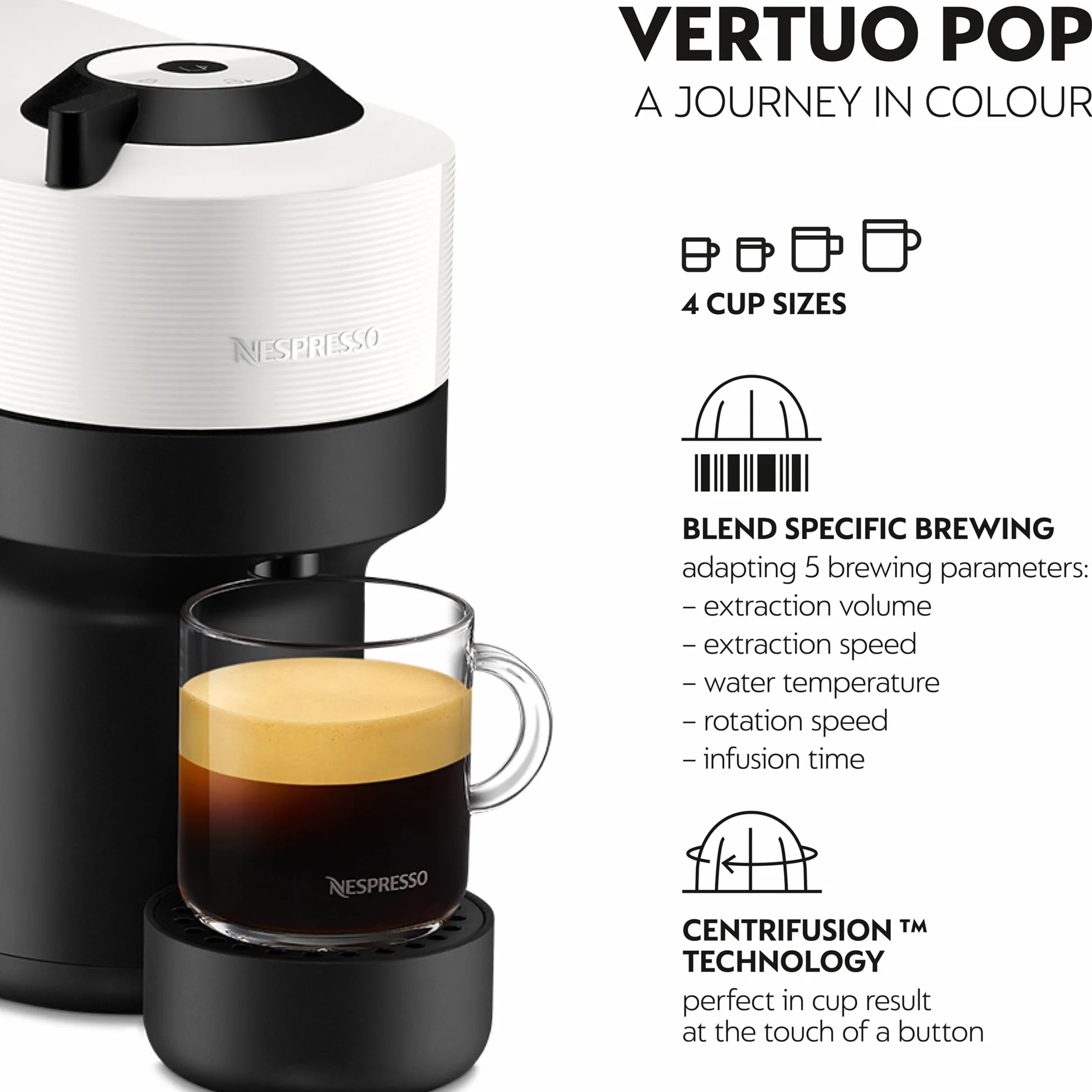 Krups Nespresso VERTUO Pop XN9201 ekspres do kawy na kapsułki, ekspres do kawy Krups, 4 filiżanki, technologia Centrifusion, 35% plastik pochodzący z recyklingu, Coconut White, biały