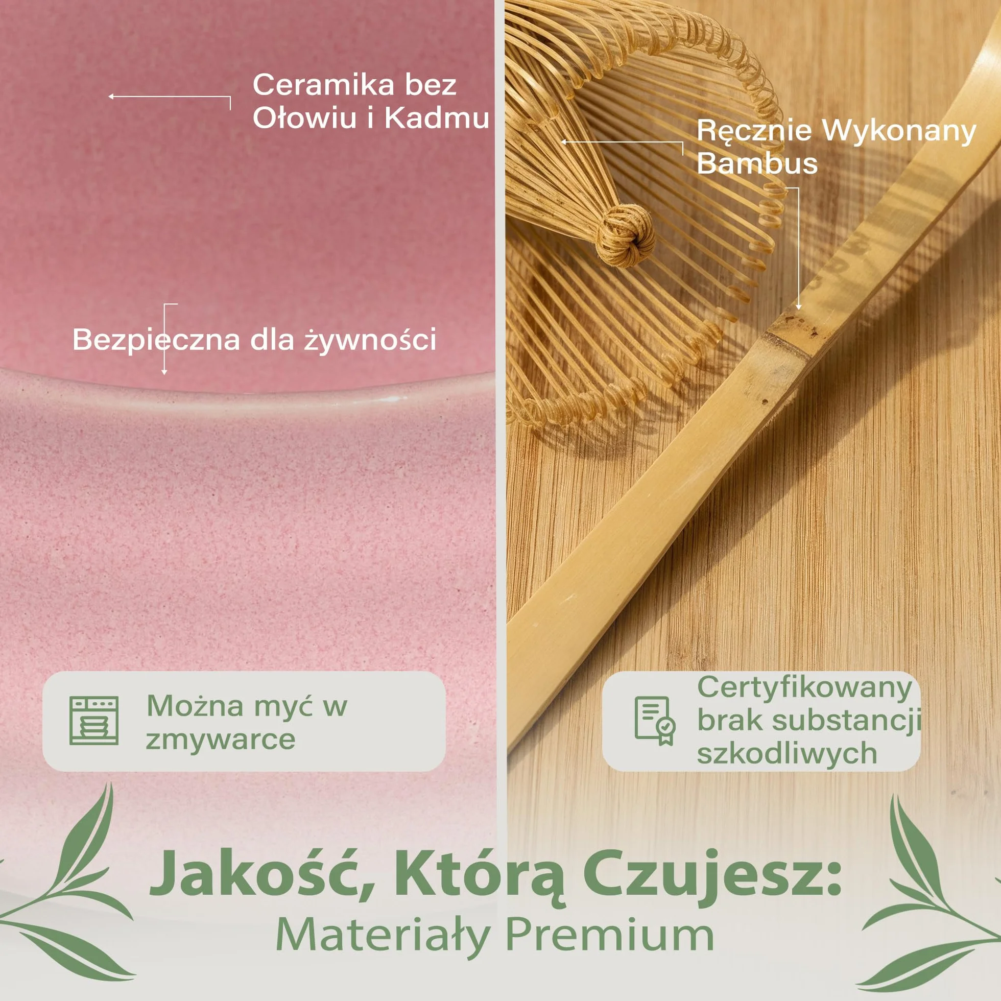 Comforder Zestaw do Herbaty Matcha z Ceramiczną Miseczką, Bambusową Trzepaczką i Podstawką, Różowy