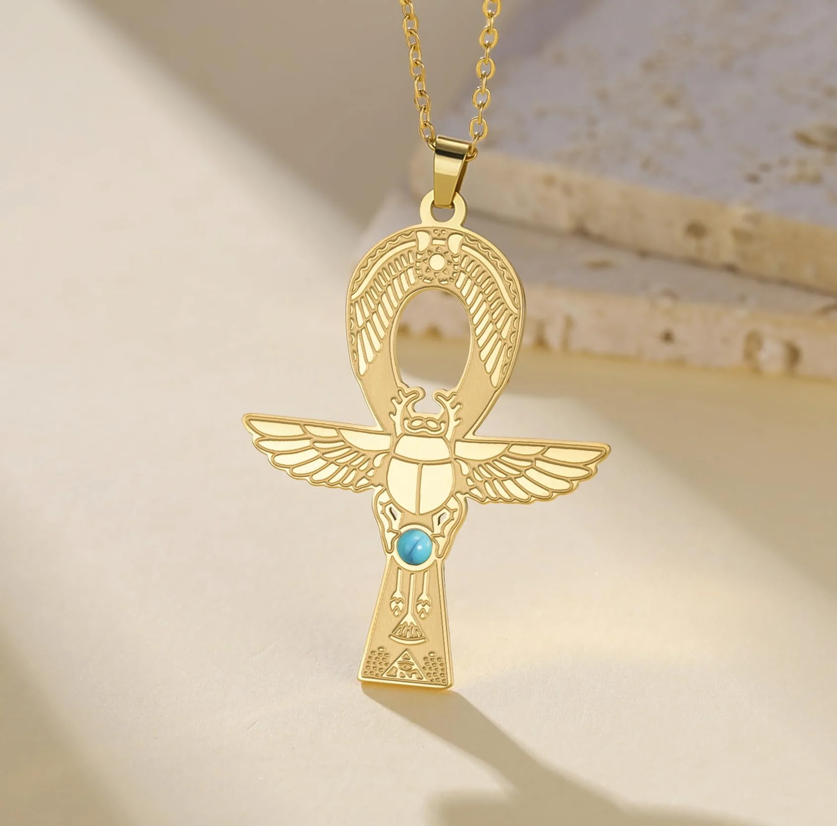 Ankh Cross Scarab Beetle naszyjnik dla kobiet klucz życia egipska Izyda wisiorek starożytny egipski amulet ochronny biżuteria religijna kartusz prezent