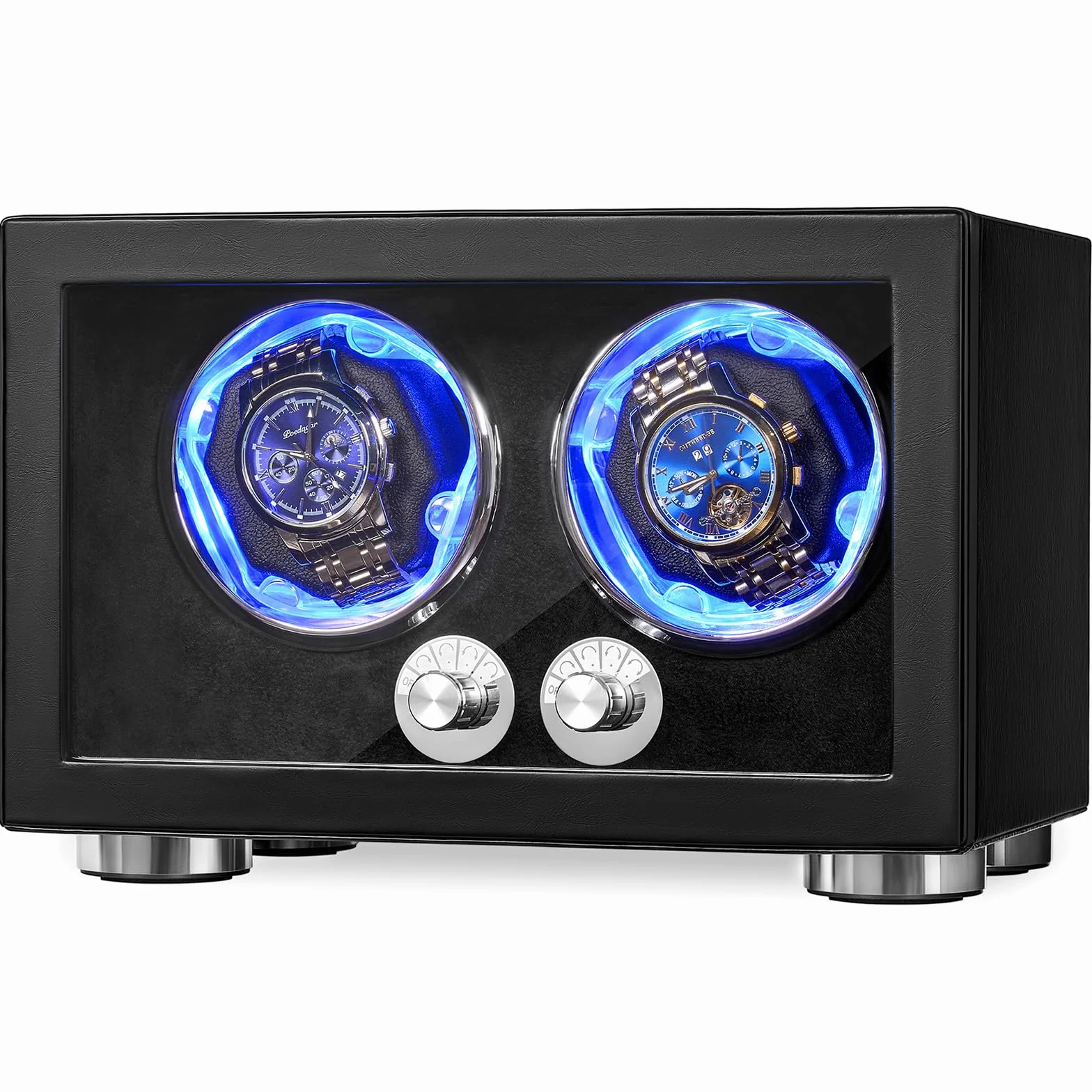 ANWBROAD JWW004B Rotator do zegarków automatycznych, podwójny rotator z diodami LED i 4 trybami obrotu, super cichy silnik Mabuchi, pudełko z adapterem, prezent dla mężczyzn
