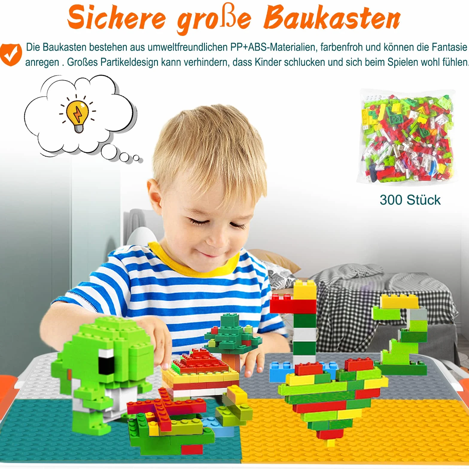Aufun Stół do aktywności dla dzieci 5 w 1 z regulacją wysokości, zestaw krzeseł, stół do gry, wielofunkcyjne klocki, piaskownica z przechowywaniem, 1 krzesło