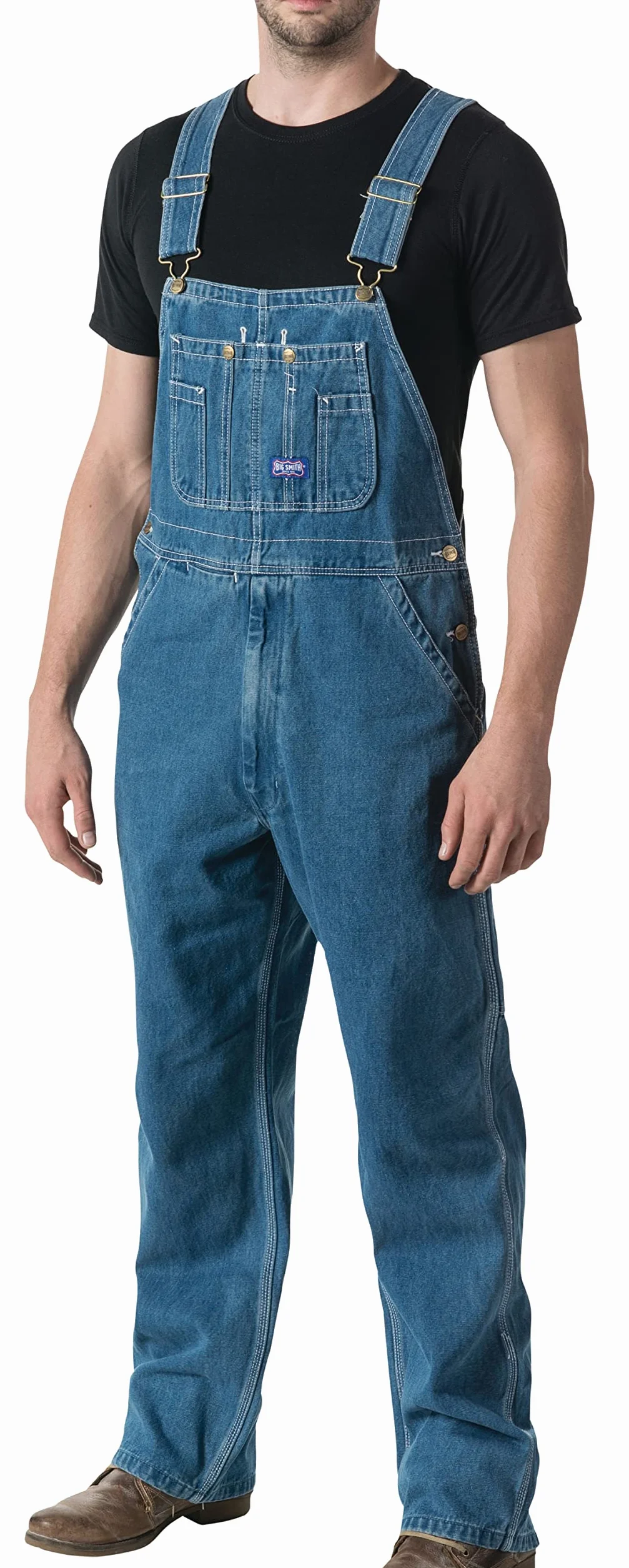 Big Smith Męskie ogrodniczki jeansowe stonewashed
