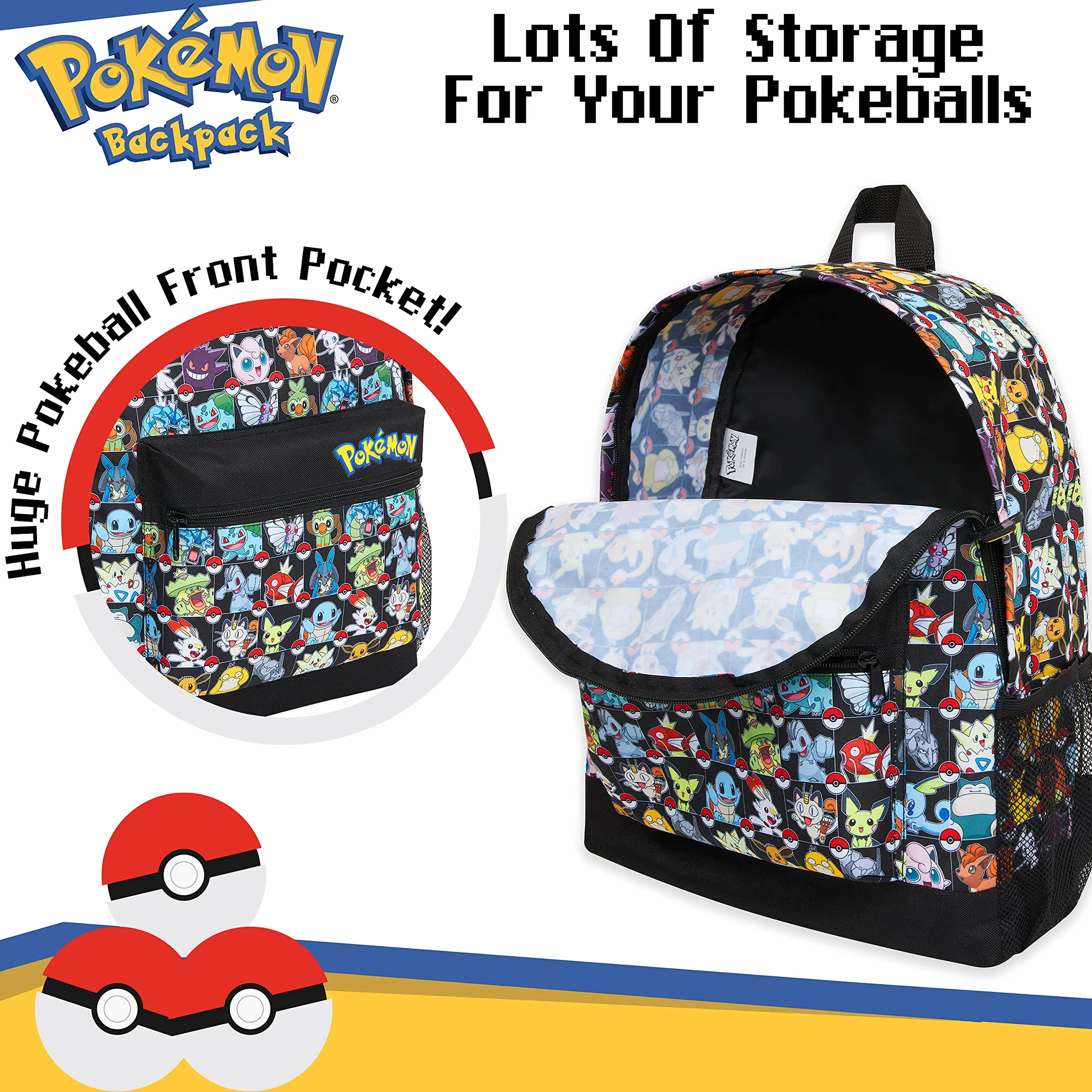 Pokemon Plecak dziecięcy, tornister szkolny dla chłopców i dziewcząt Pikachu Evoli Pokeball, wielokolorowy, Taille unique, Plecak
