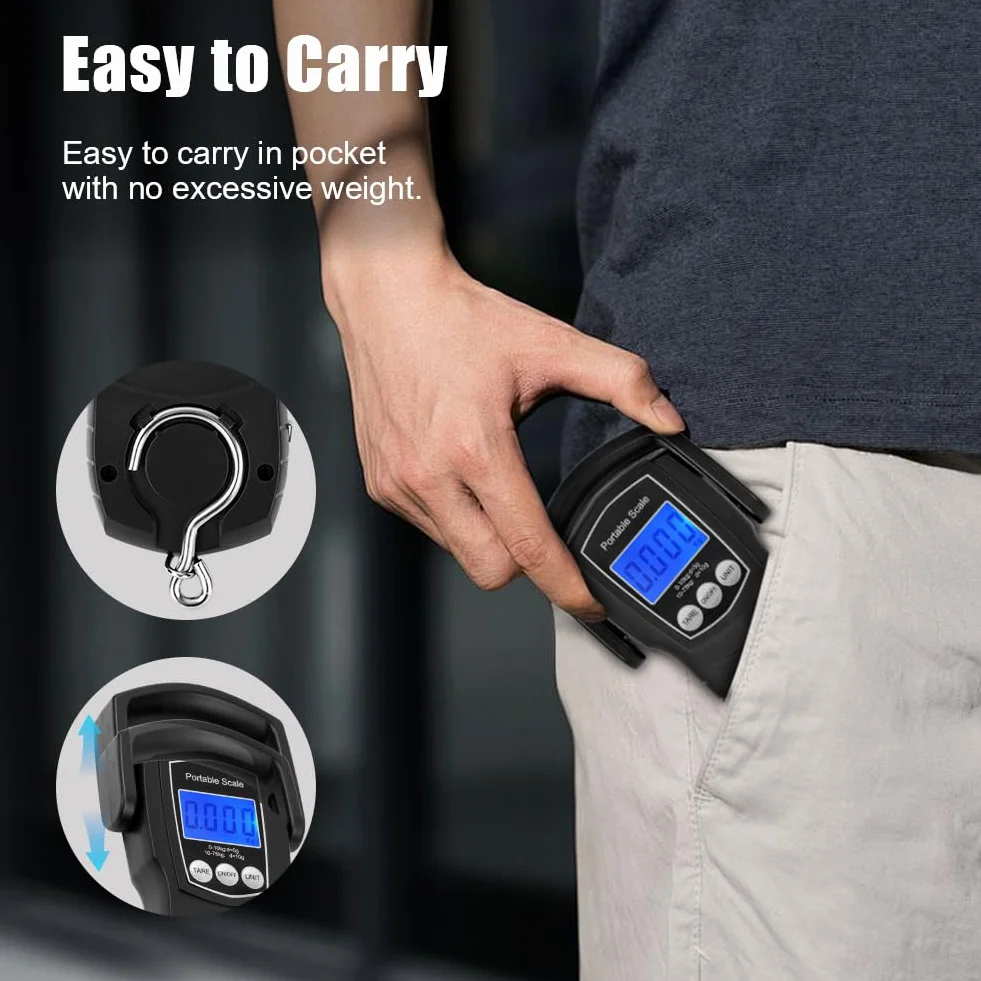 Flintronic Cyfrowa waga bagażowa, 165 lbs/75 kg, przenośna waga bagażowa, z podświetlanym wyświetlaczem LCD, wisząca waga wędkarska z taśmą pomiarową, odpowiednia do podróży i domu