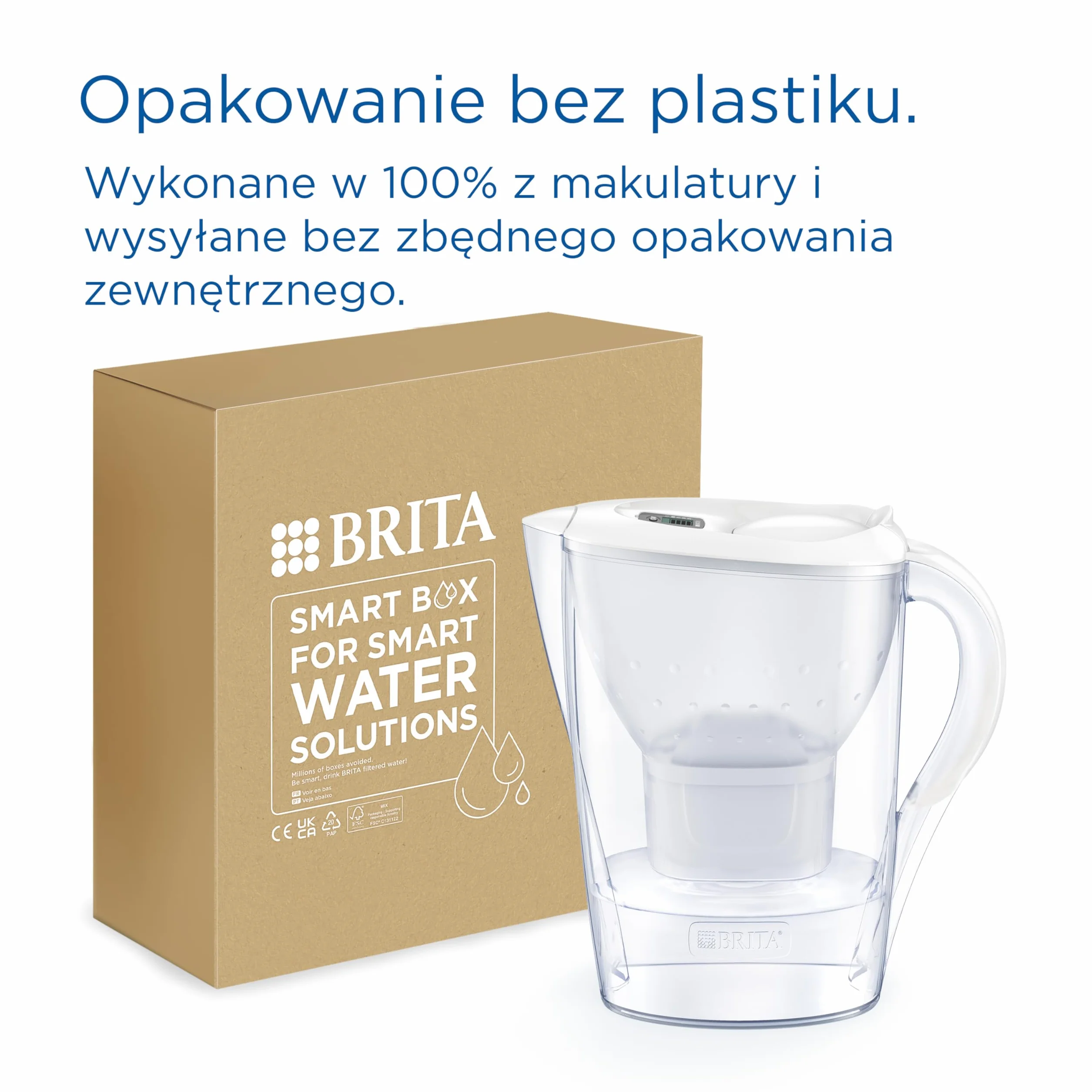 BRITA Dzbanek filtrujący Marella biały (2,4 l) z 3 oryginalnymi filtrami BRITA MAXTRA PRO Pure Performance redukującymi chlor, kamień, PFAS i metale – elegancja i funkcjonalność