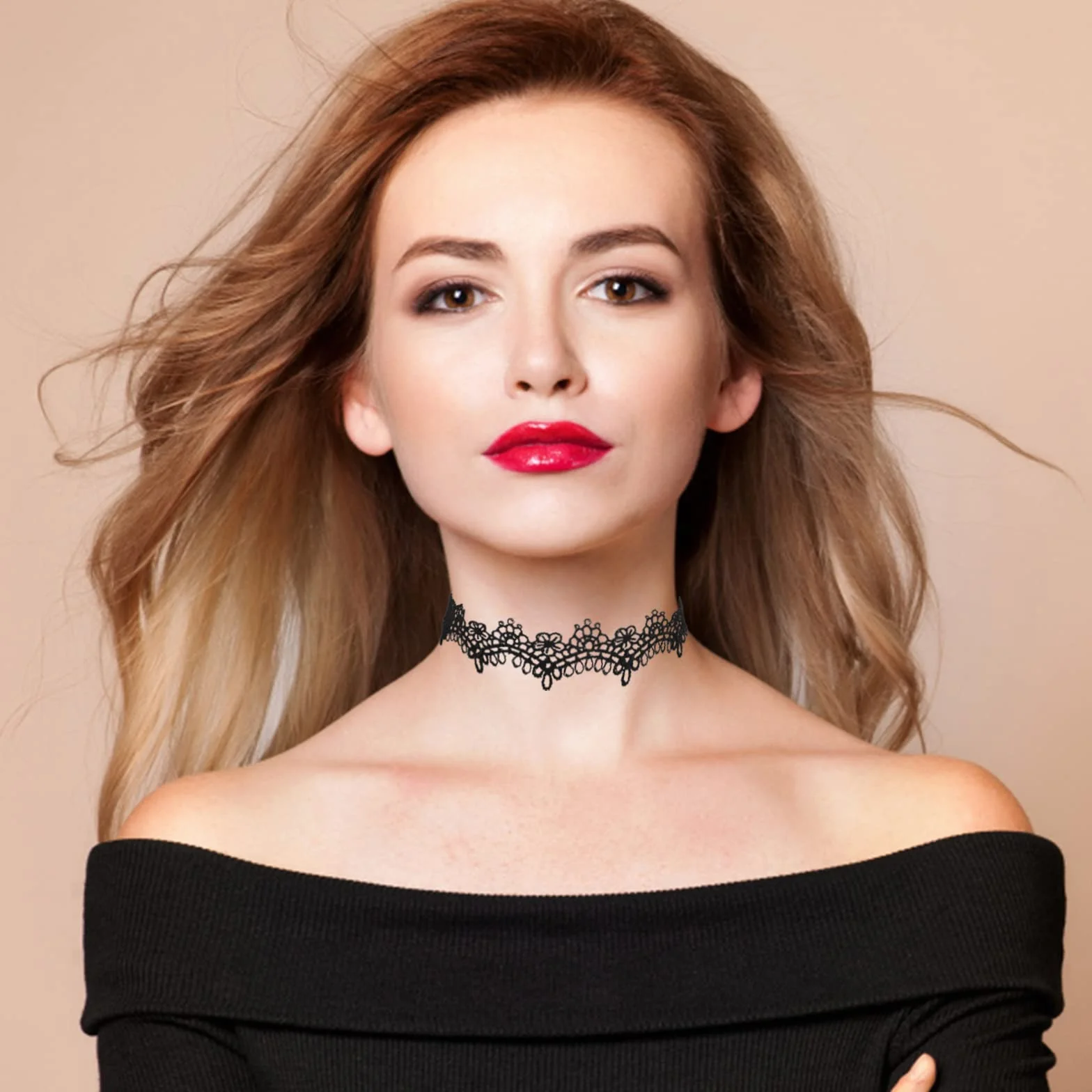 Yolev Czarne naszyjniki typu choker, rozciągliwe, czarne, koronkowe, dla kobiet i dziewcząt, jeden rozmiar, koronka, metal, bez kamieni szlachetnych