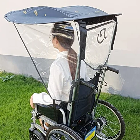 XYNSNDB Osłona przeciwsłoneczna dla wózka inwalidzkiego - Parasol elektryczny z ochroną UV i osłoną przeciwdeszczową, zacisk kompatybilny z większością wózków inwalidzkich