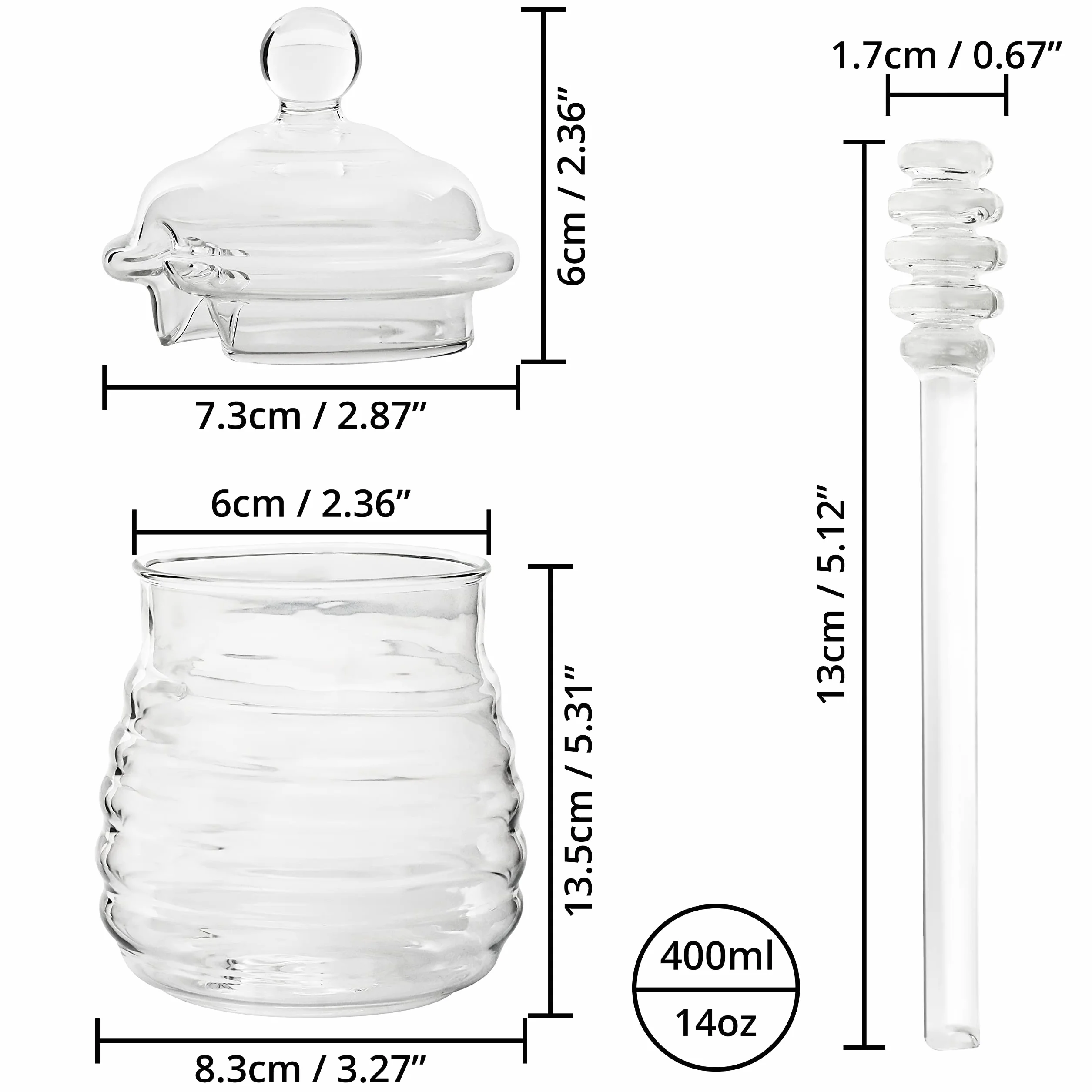 Szklany słoik na miód 400 ml z pokrywką BELLE VOUS