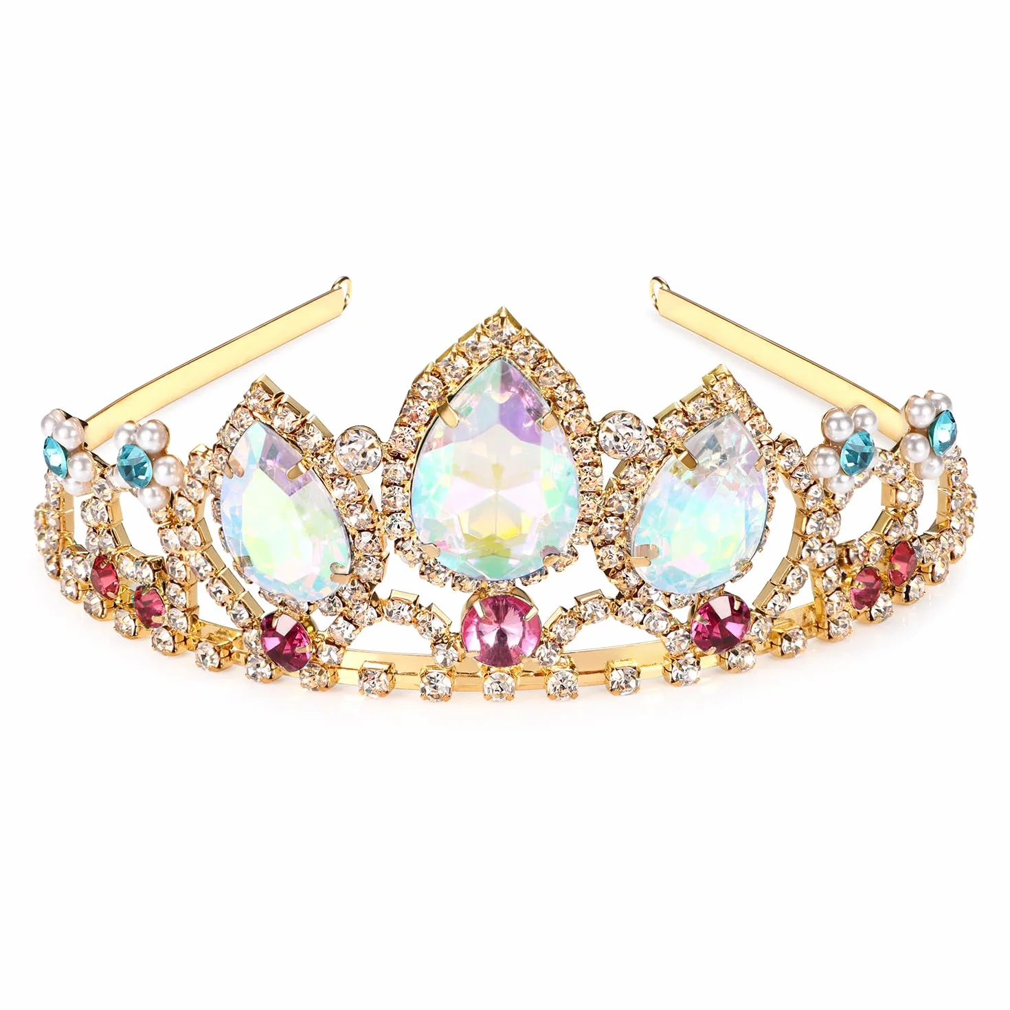 Pretty Rapunzel Tiara Aurora Borealis Stein Sparkly Gold Tiara Prinzessin Krone Tangled Kostüm Süßes Geschenk für Mädchen