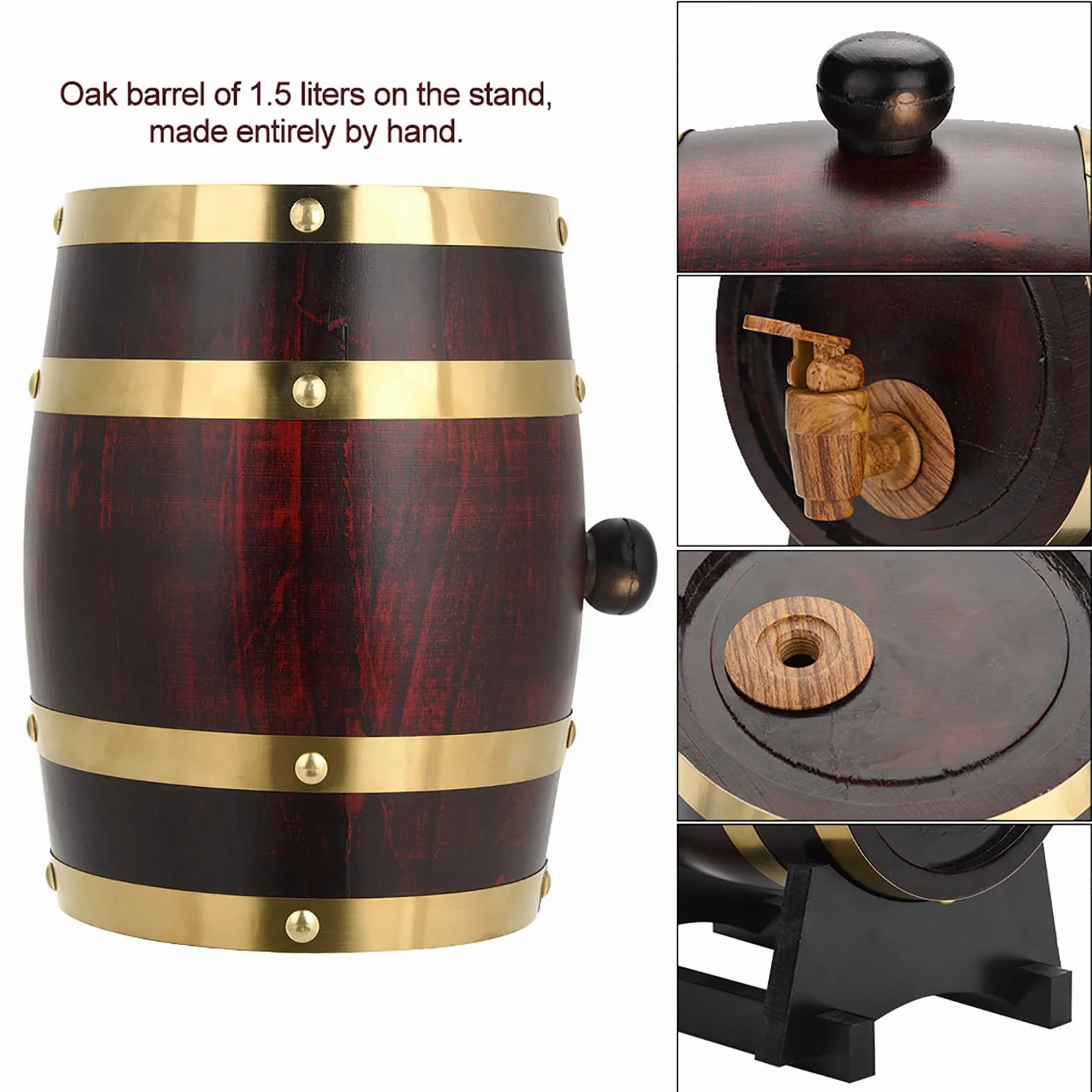 Greensen Dębowa beczka 1,5 l, drewniana beczka w stylu vintage, dozownik wina, spersonalizowana beczka na wino, do whisky, do domu, baru, na imprezę i bankiet, urodzinowy (1,5