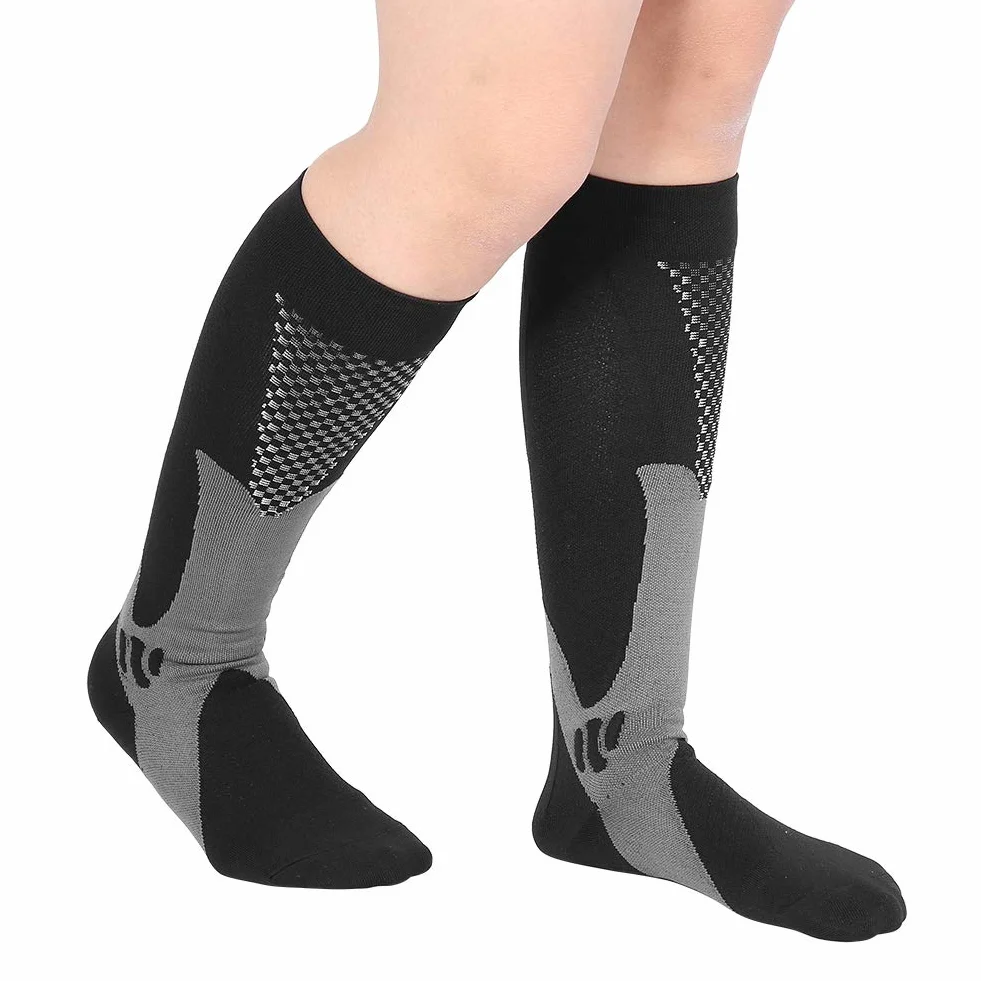 Unisex-Kompressionsstrümpfe, kniehohe Stützstrümpfe Stretch-Beinstützenstrümpfe für Frauen und Männer, die Reiseflugsport pflegen(L/XL-Schwarz)