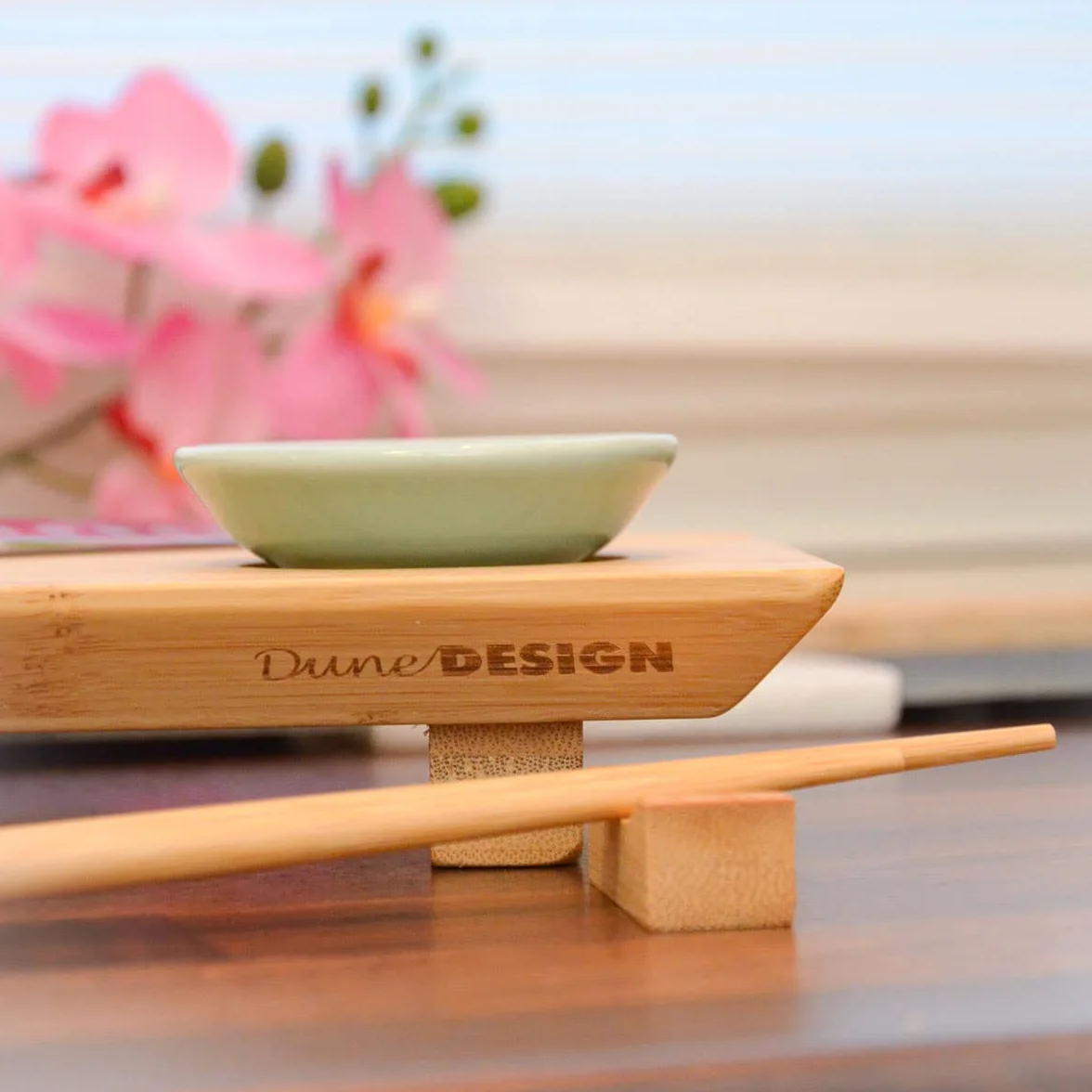 DuneDesign Zestaw naczyń do sushi dla 2 osób bambusowa taca do serwowania 27x16x4