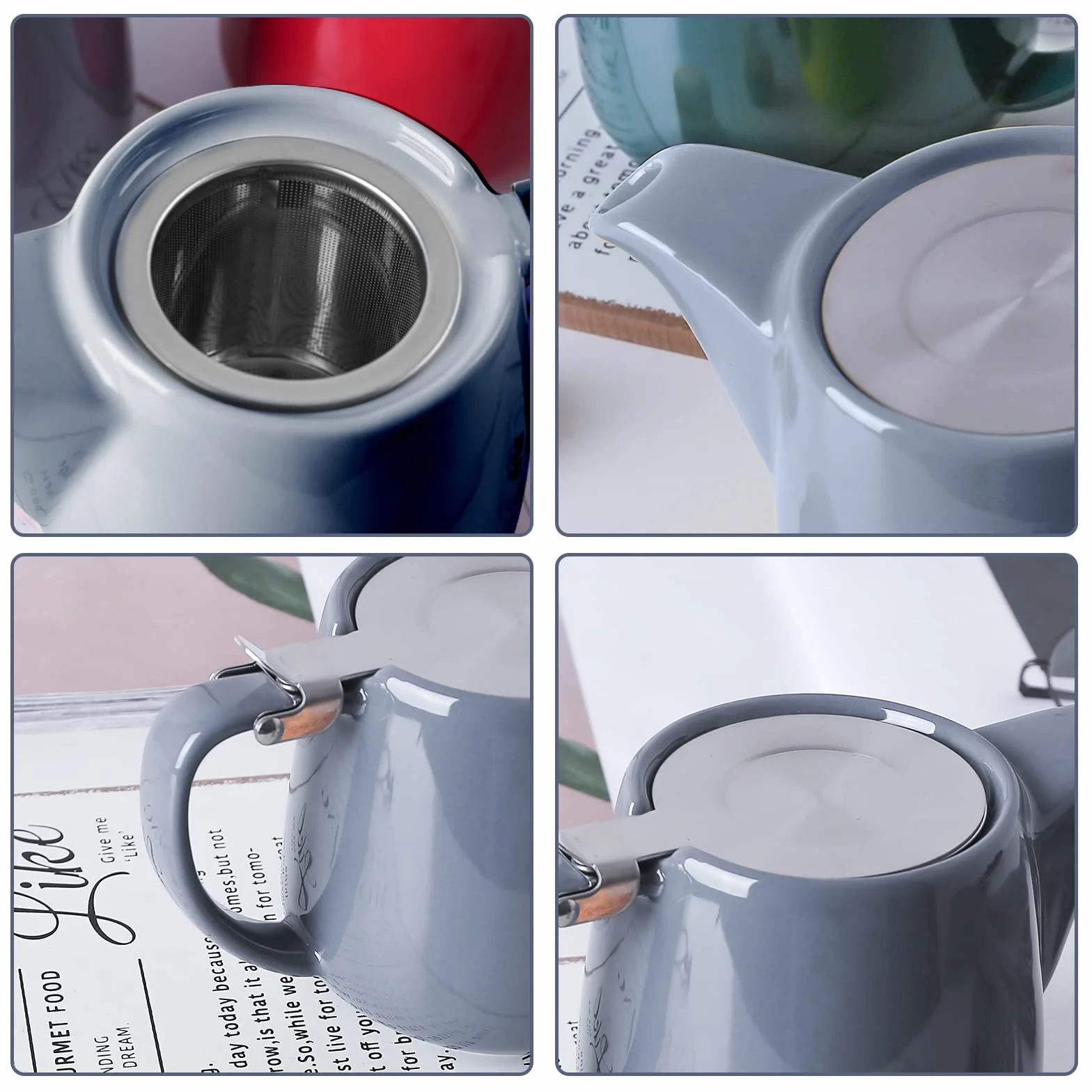 VIVILINEN Porcelanowy czajniczek z pokrywkami SLS i wyjmowanym zaparzaczem, 550ml/18,6oz ceramiczny czajniczek pień do kwitnącej i luźnej herbaty liściastej, szary