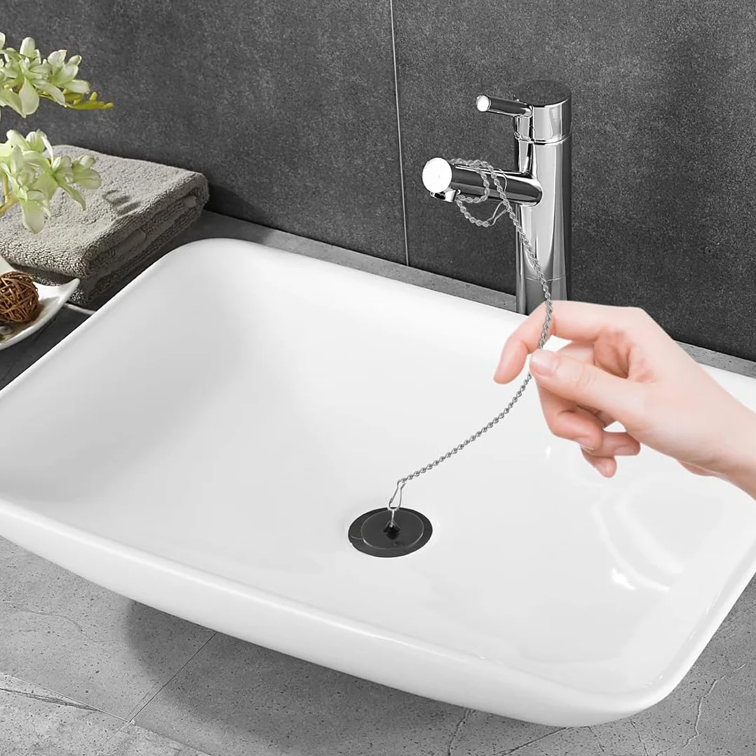 Gumowy korek do zlewu z łańcuchem 50 cm uniwersalny do wanny, kuchni i łazienki