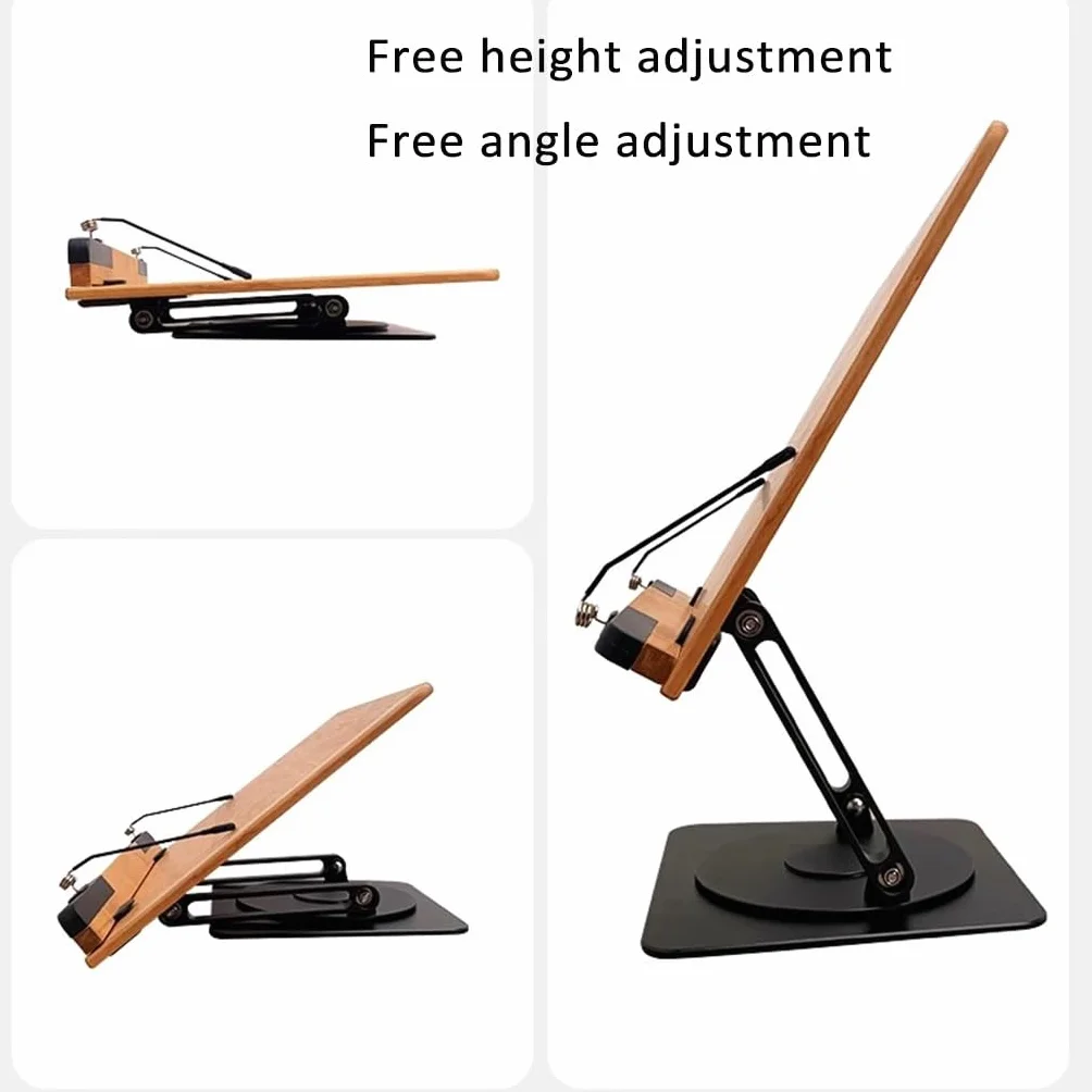 Drewniany stojak na książki składany obracany 360° regulowany 39x28 cm czarny orzech