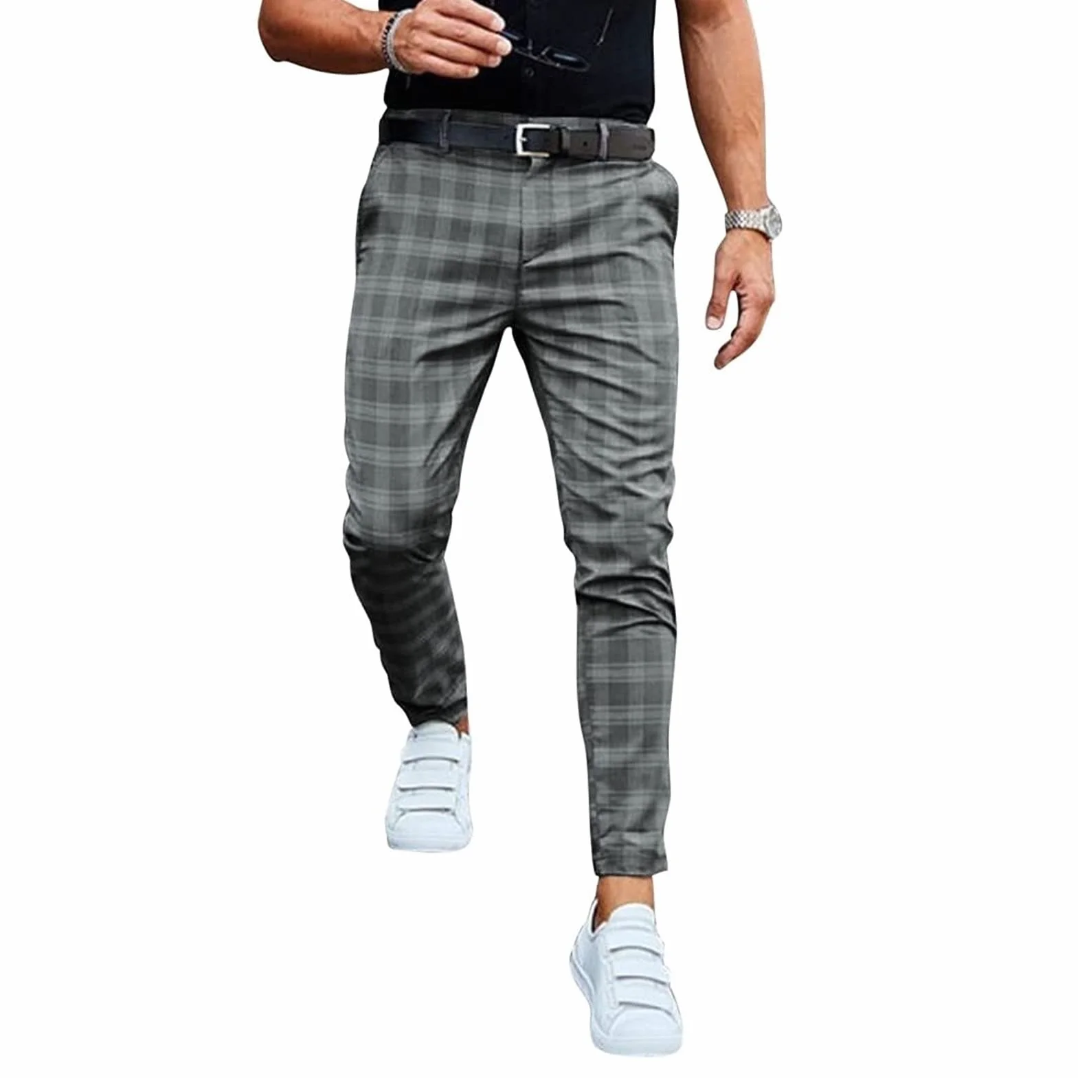 Spodnie Garniturowe Męskie Spodnie Chino W Kratę Męskie Slim Fit Stretch Chino Spodnie Męskie Sprawdź Flex Męskie Spodnie Do Joggingu Wygląd Garnituru Chino Spodnie Męskie Skinny spodnie dresowe (Col