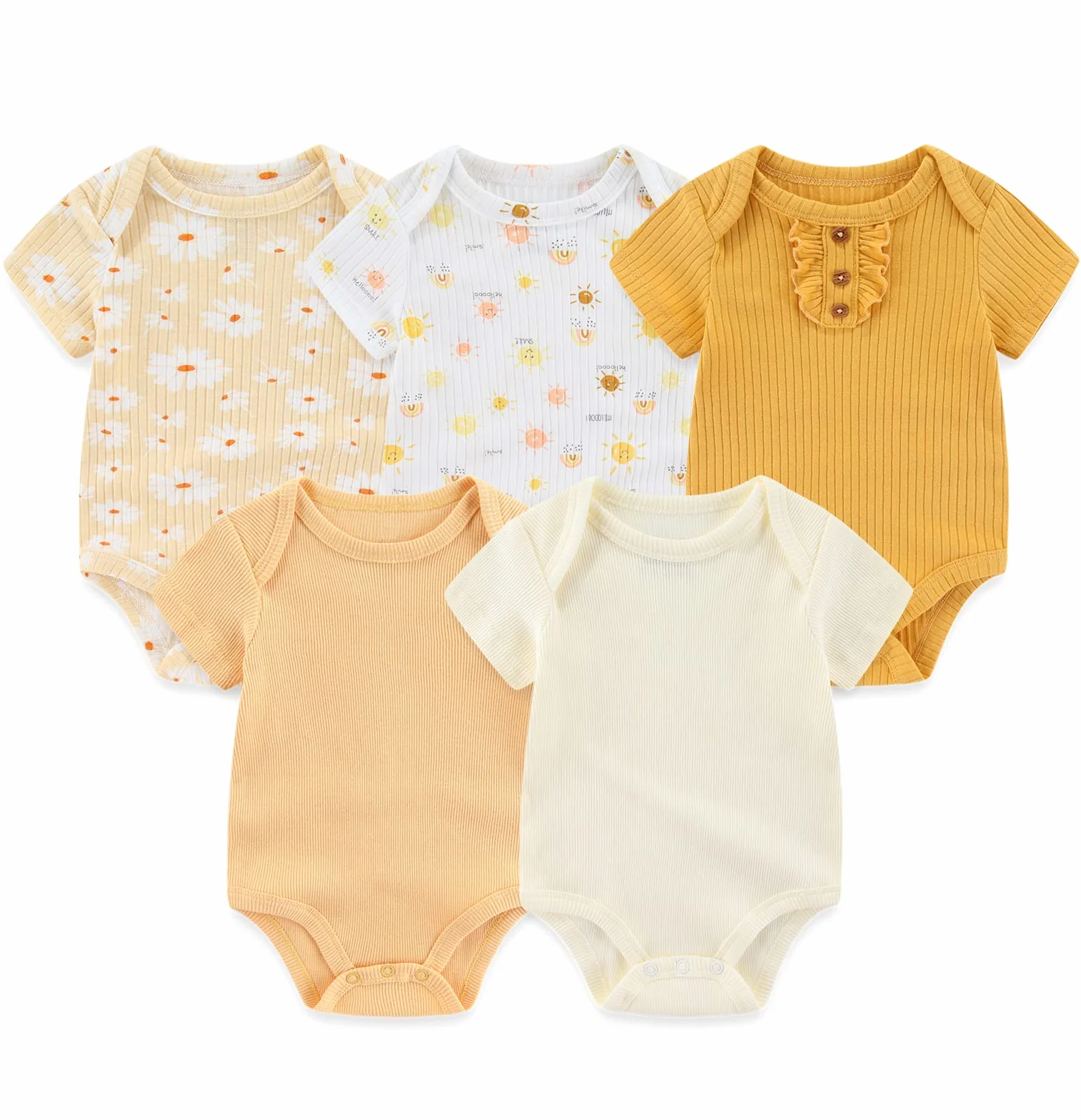 TONE Bodys krótkie rękawy dla noworodków, chłopców i dziewczynek 0-3 m/3-6 m/6-9 m/9-12 m, bawełna, 5 sztuk w opakowaniu