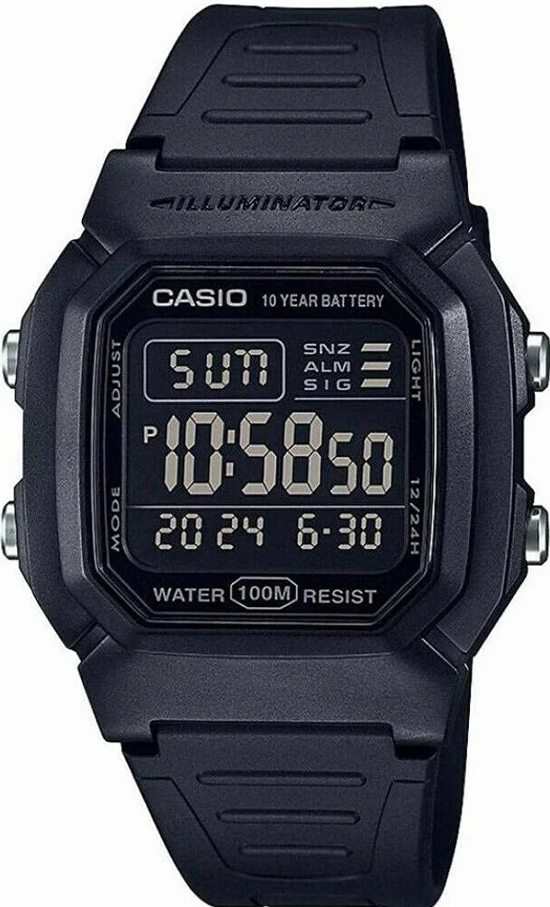 Casio Męski zegarek cyfrowy W-800H-1AVES - kwarcowy - wodoodporny - pasek z tworzywa sztucznego - czarny 1000230