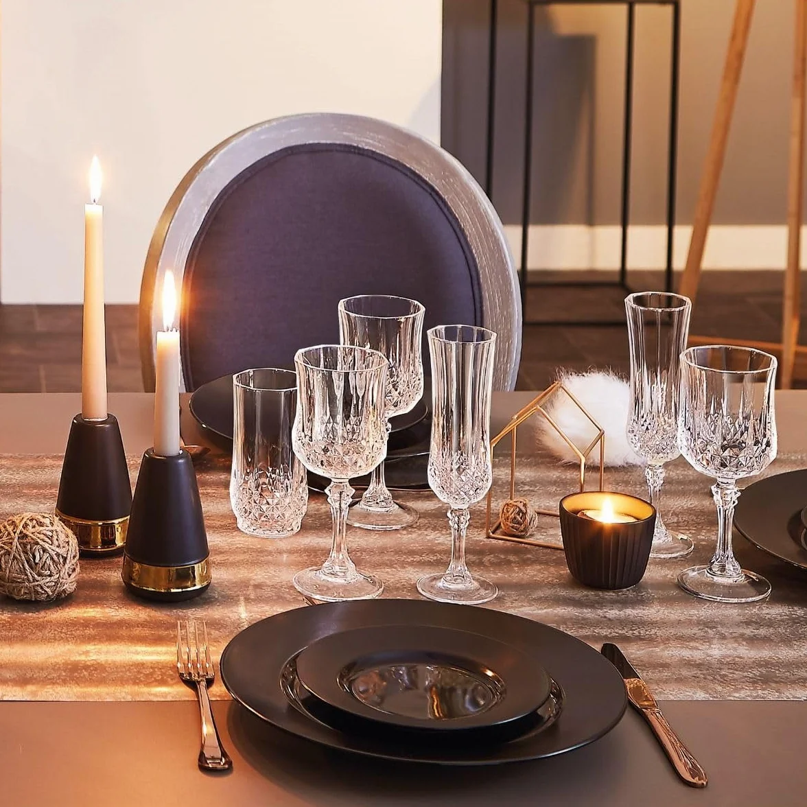Cristal d'Arques Paris - Kolekcja Longchamp - 6 fletów do szampana 14cl w Kwarx - Błyszczący, przezroczystość i wysoka wytrzymałość - Ikoniczne listwy - Wyprodukowano we Francji