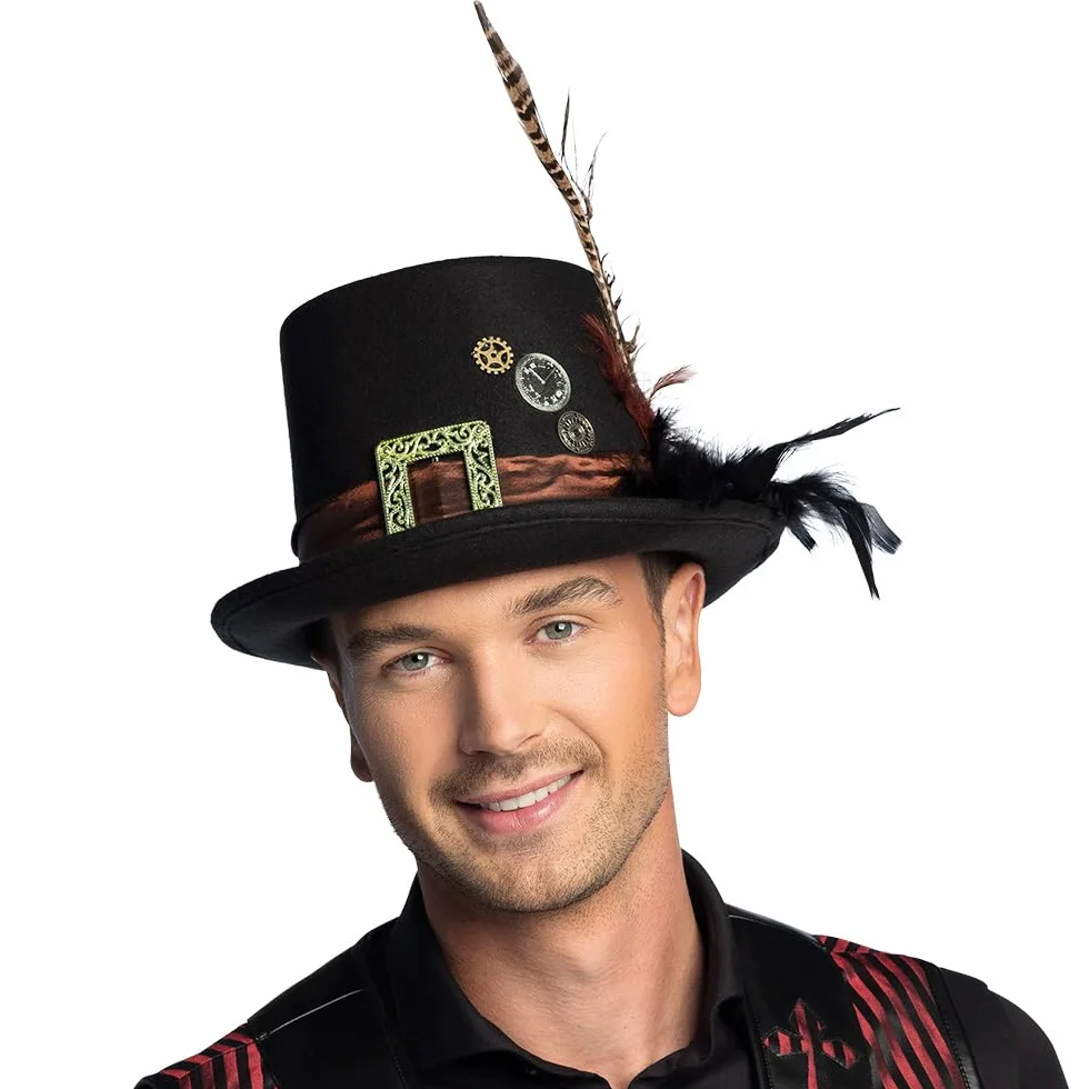 Boland 54501 - Kapelusz Plumepunk z kołami zębatymi, czarny, steampunk, cylinder, nakrycie głowy, akcesoria, kostium, impreza tematyczna, karnawał, Halloween