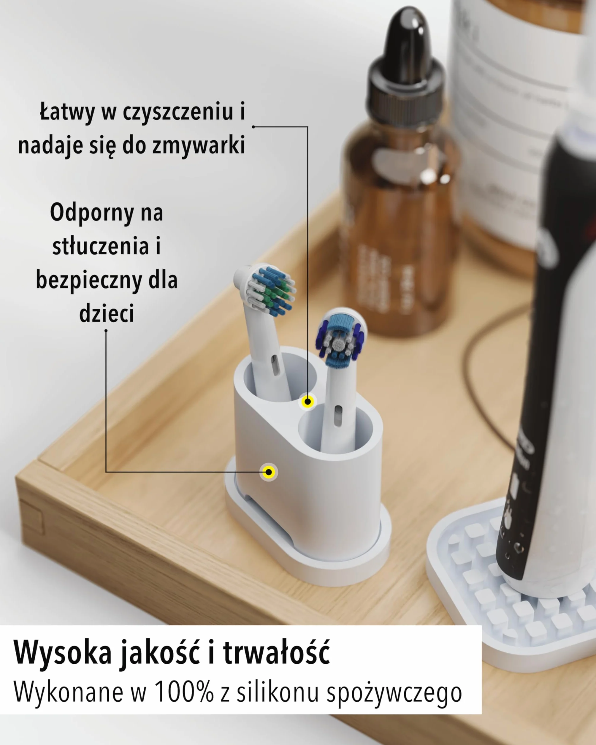 Uchwyt na szczoteczki do zębów Silikon spożywczy Biały Kompatybilny Oral-B iO Philips Sonicare Waterpik Fairywill