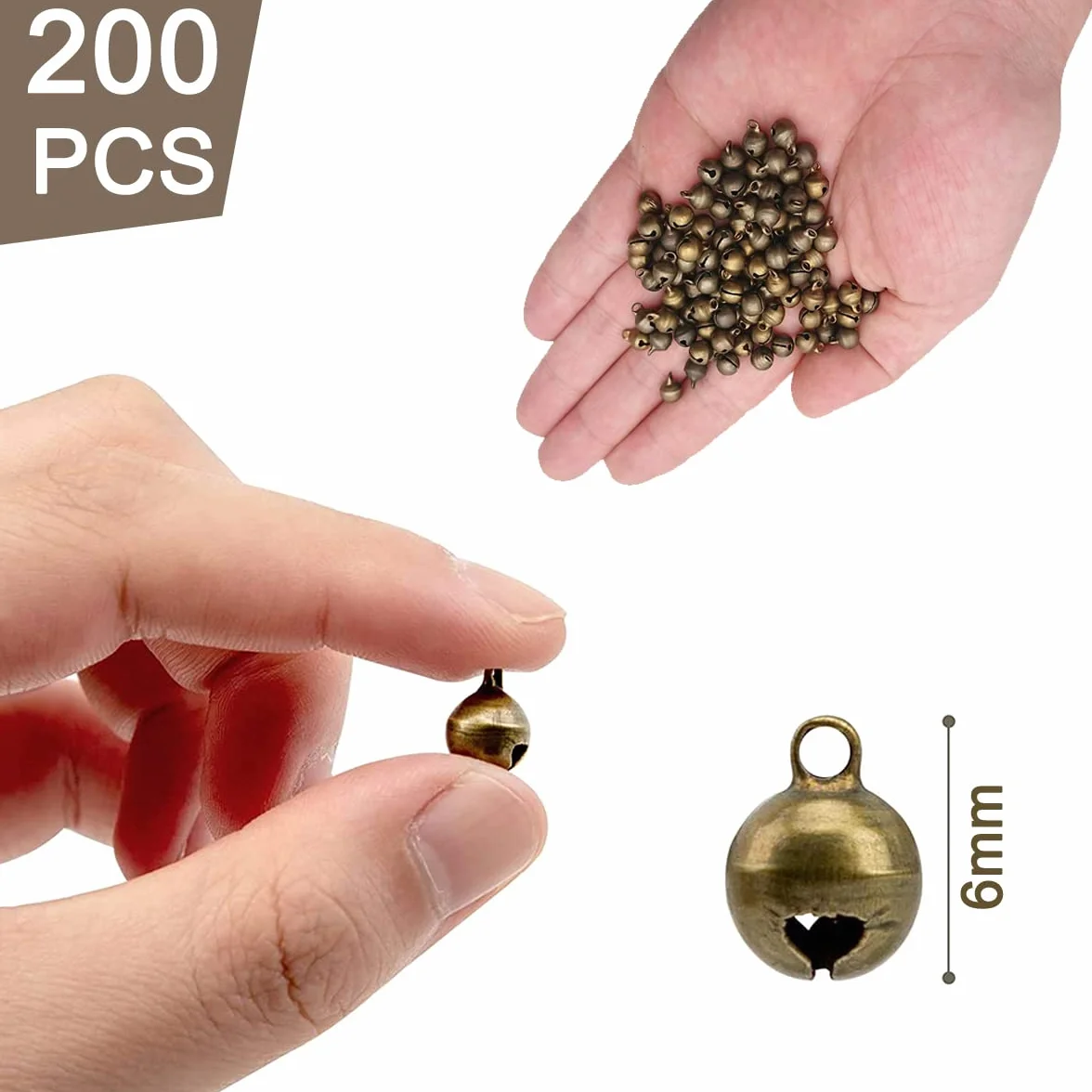 200 szt. 6 mm dzwoneczki, brązowe dzwonki, rękodzieło, Boże Narodzenie, miedziane, metalowe dzwonki, małe dzwonki na Boże Narodzenie, imprezę, do samodzielnego wykonania biżuterii, 200 szt