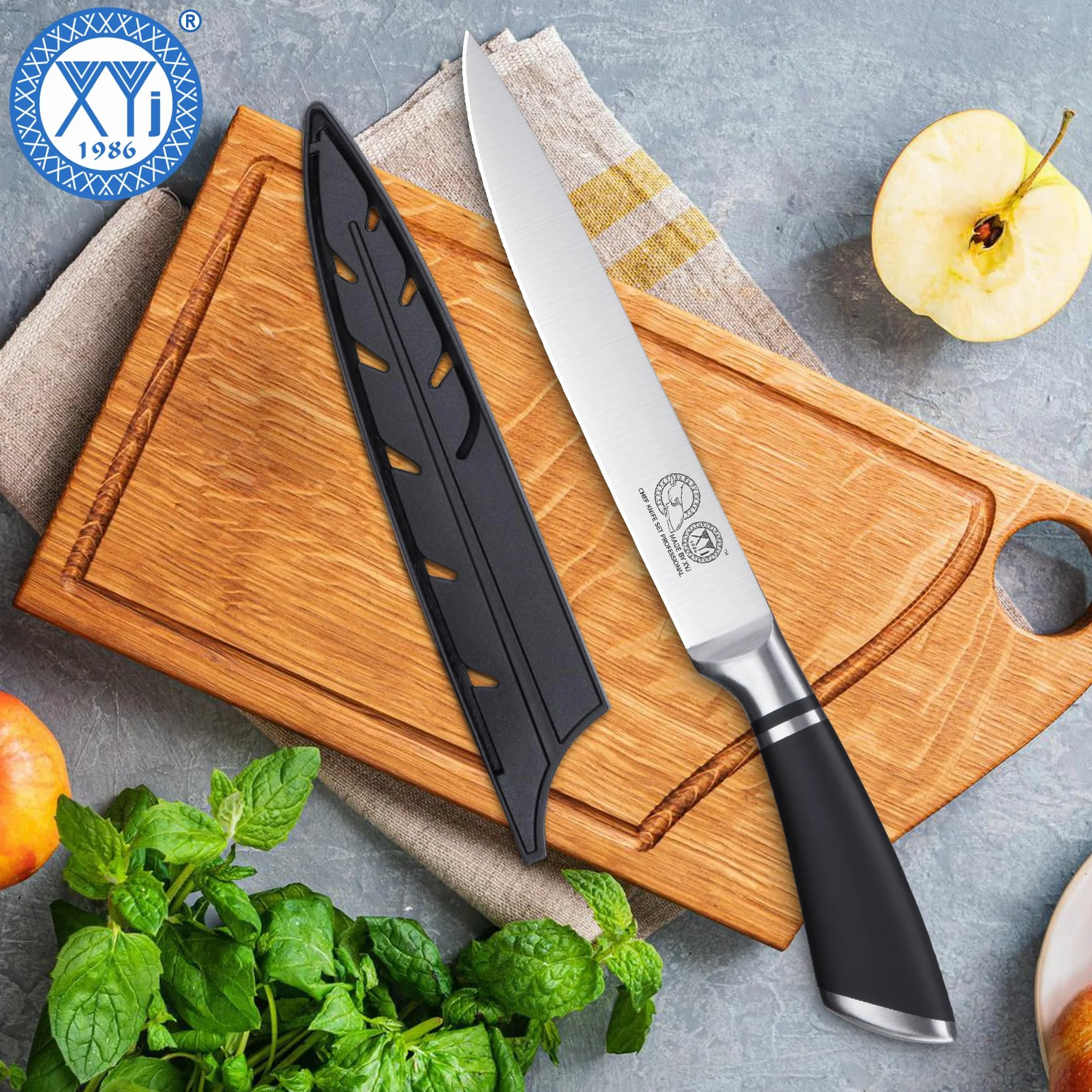 Stainless Steel 8 Inch Brisket Knife with Sheath Professional Chef Kitchen Knife