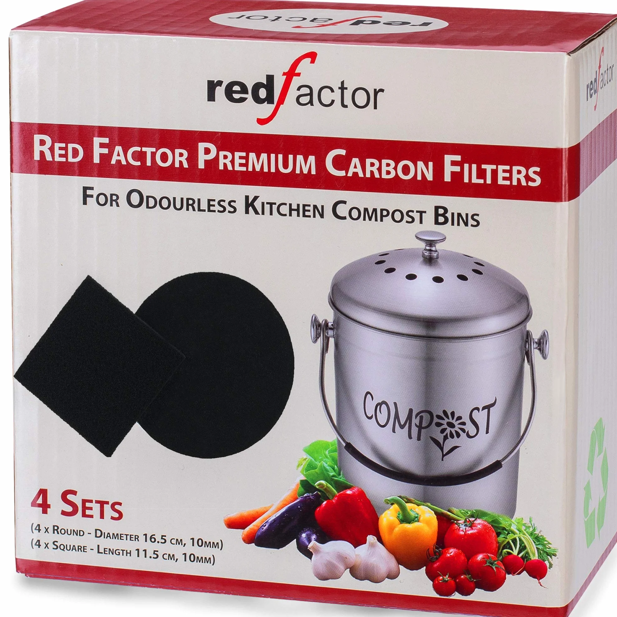 RED FACTOR Filtr zapasowy węgiel aktywny do kompostów kuchennych 8 sztuk