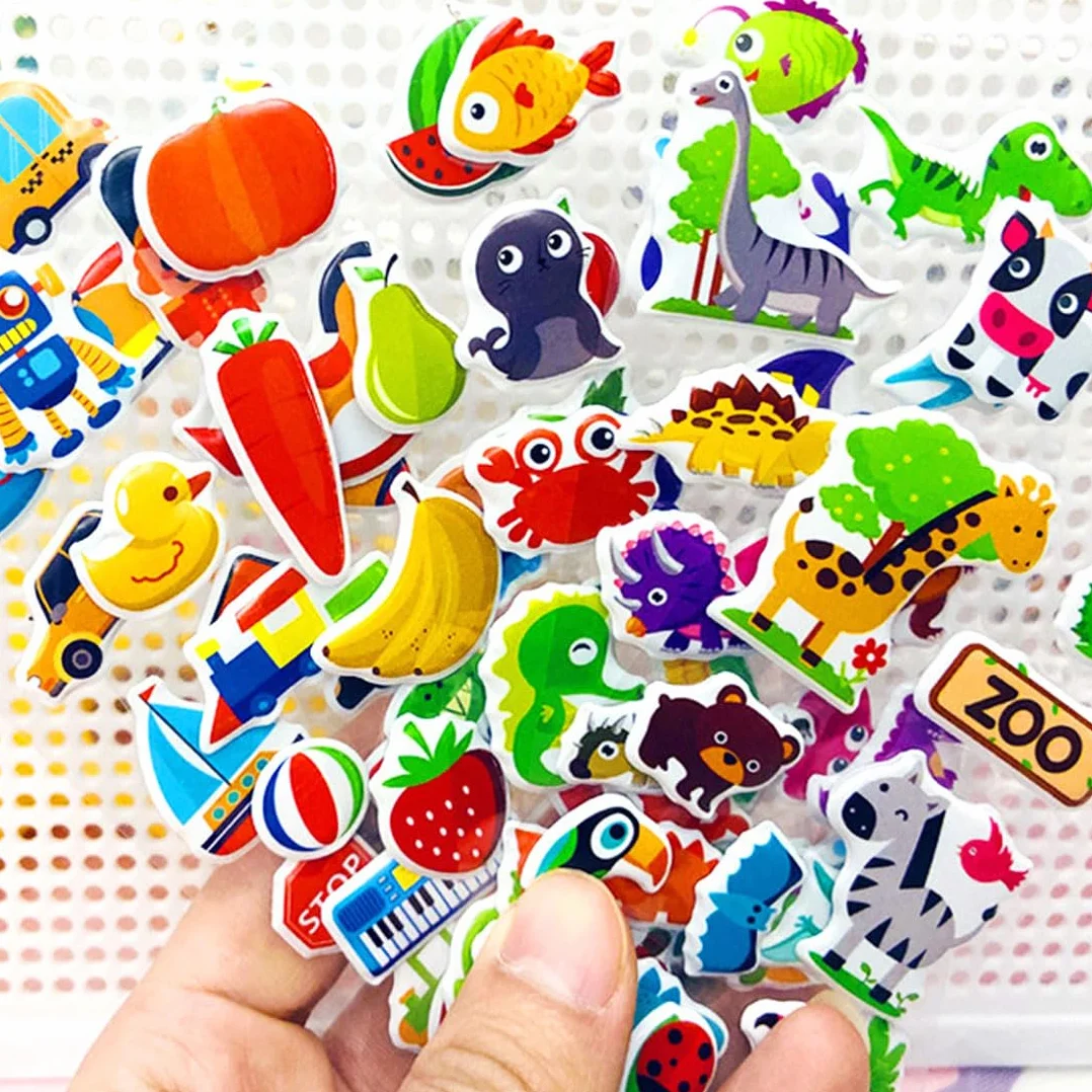 Kids' naklejki 3D, naklejki na lodówkę, urocze magnesy na lodówkę, nadają się do różnych mebli, scrapbookingu, prezentów dla dzieci (8 arkuszy)