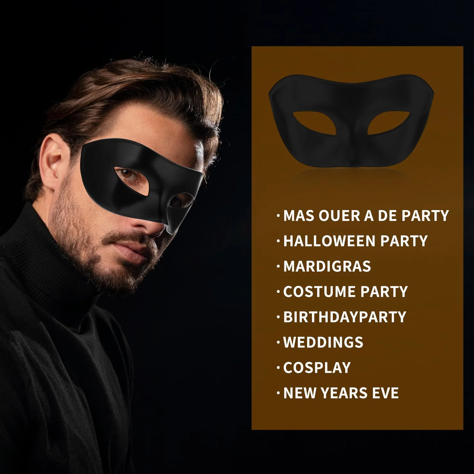 Gjinxi Czarna maska wenecka, maskarada, damska, elegancka męska maska, kostium ze wzorem retro, klasyczny styl , na bal kostiumowy, Halloween, imprezę, bal maskowy